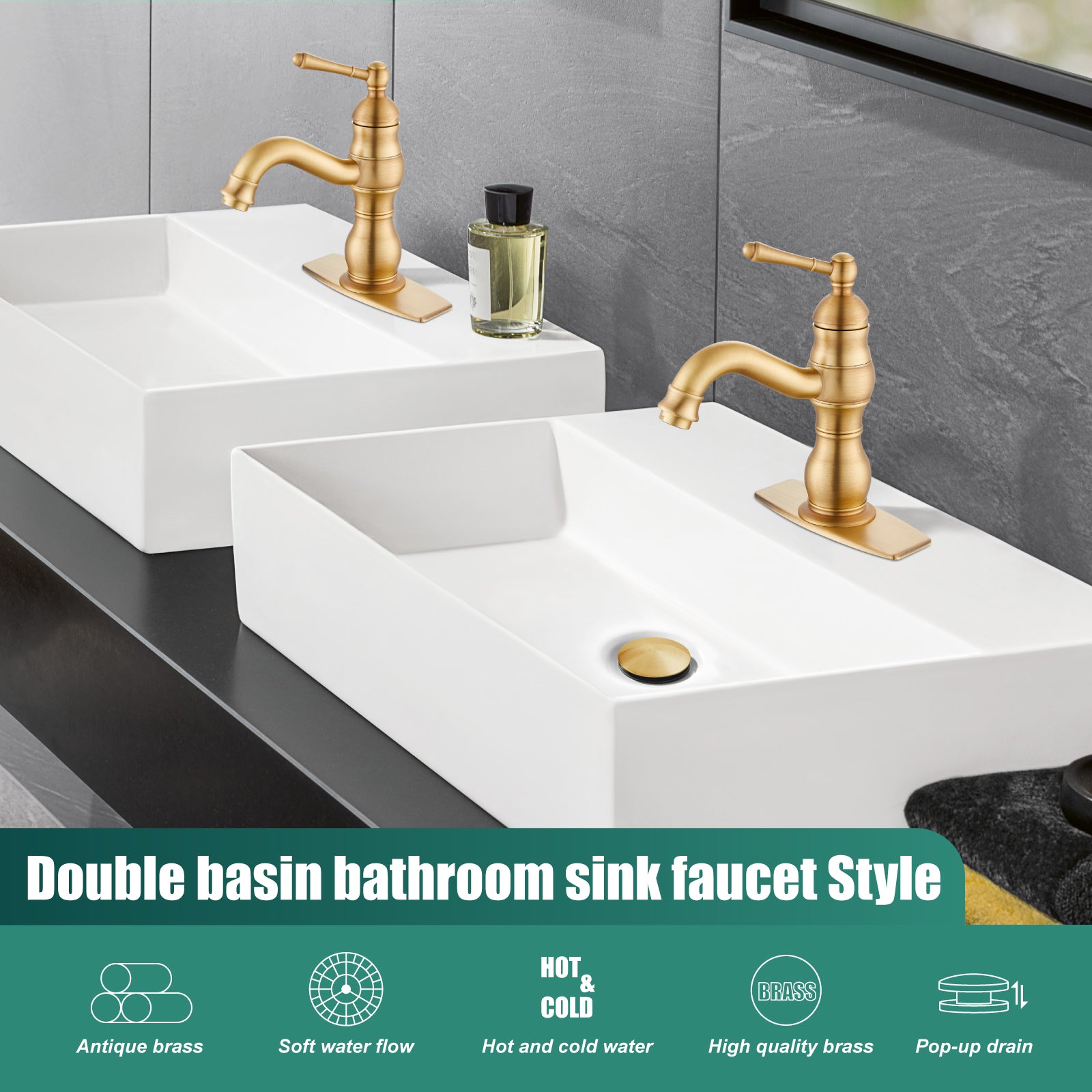 Heyalan Bathroom Sink Faucet 1 Handle Single Hole Lavatory Vanity Basin Commercial Mixer Tap Deck Mount Pop Up Drain Include