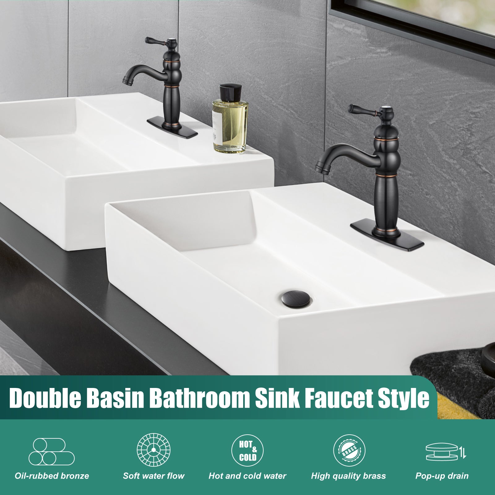 Heyalan Bathroom Lavatory Vessel Sink Faucet Single Hole 1 Lever Vintage Vessel Mixer Tap Retro Hot and Cold Water Solid Brass Pop-up Drain Included Deck Mounted