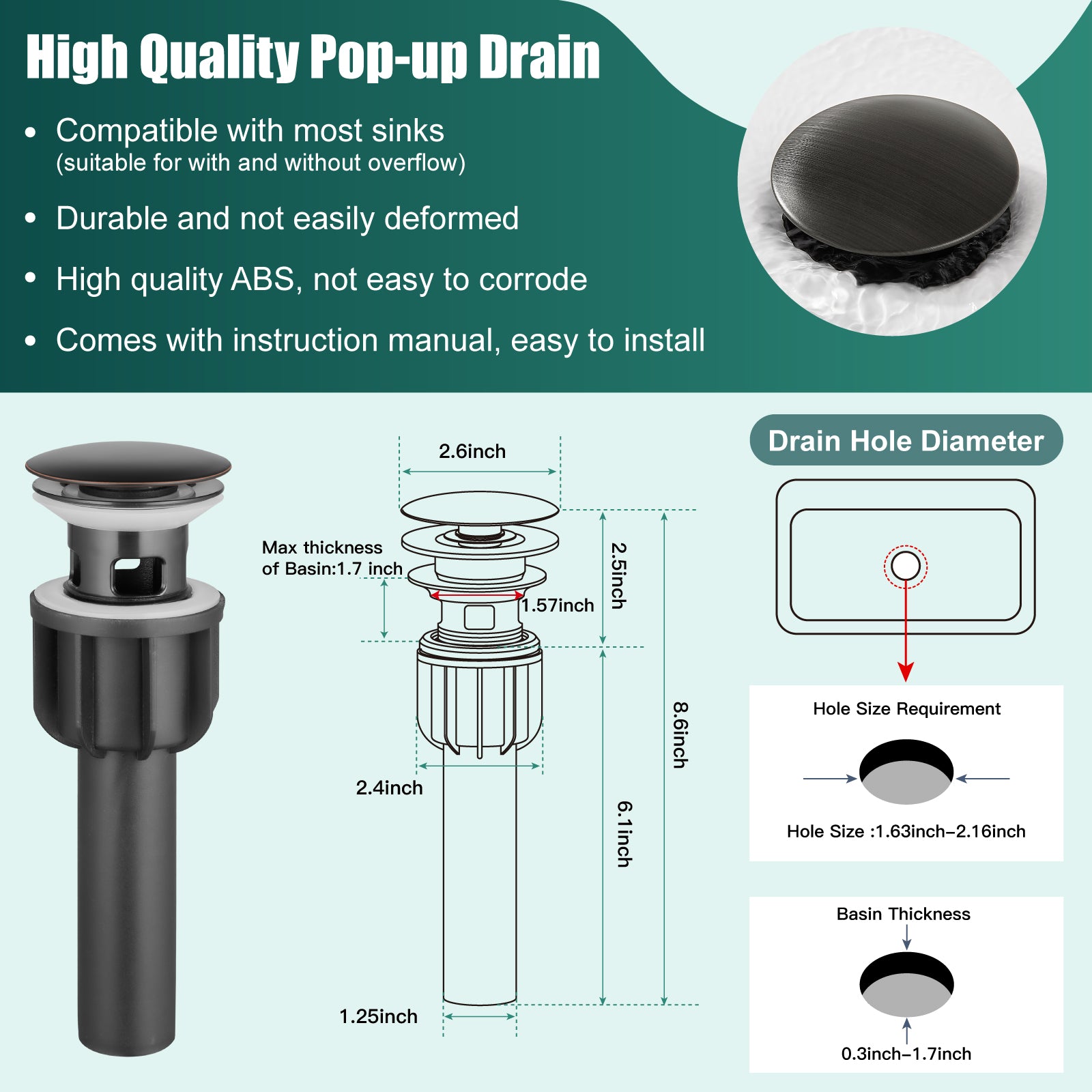 Heyalan Bathroom Sink Faucet 1 Handle Single Hole Lavatory Vanity Basin Commercial Mixer Tap Deck Mount Pop Up Drain Include
