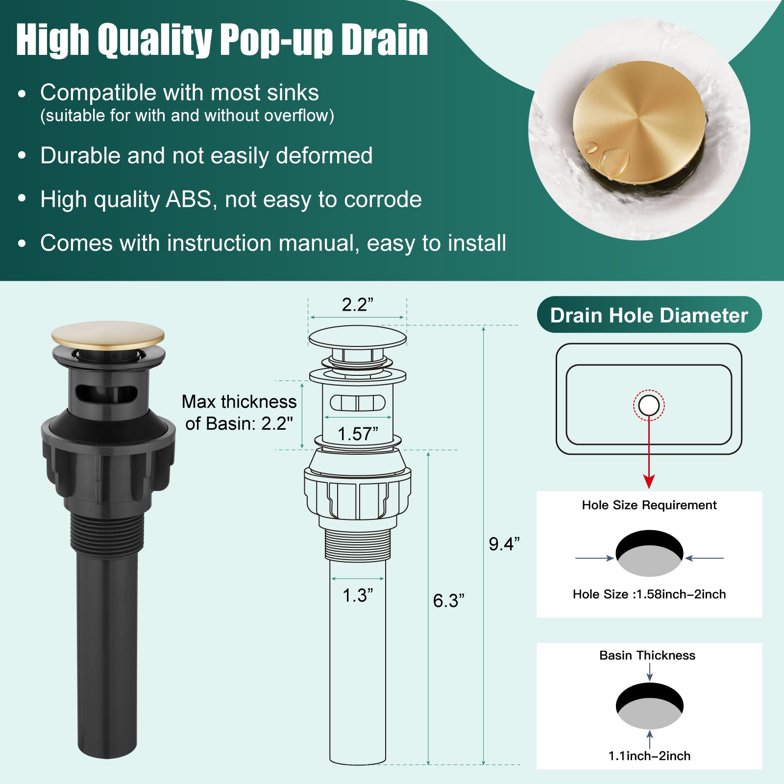Heyalan Bathroom Sink Faucet 1 Handle Single Hole Lavatory Vanity Basin Commercial Mixer Tap Deck Mount Pop Up Drain Include