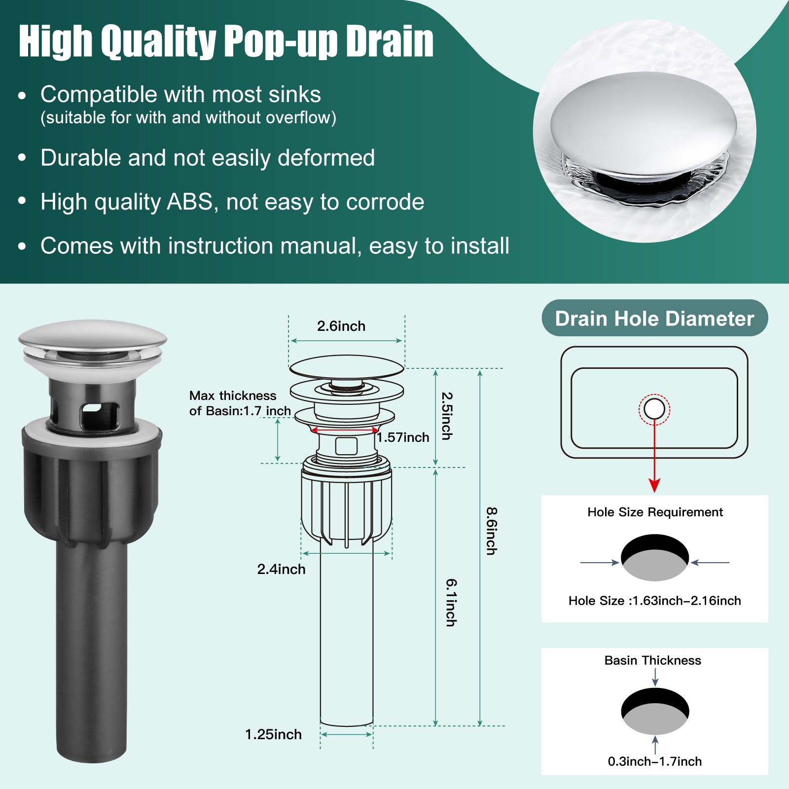 Heyalan Bathroom Sink Faucet 1 Handle Single Hole Lavatory Vanity Basin Commercial Mixer Tap Deck Mount Pop Up Drain Include