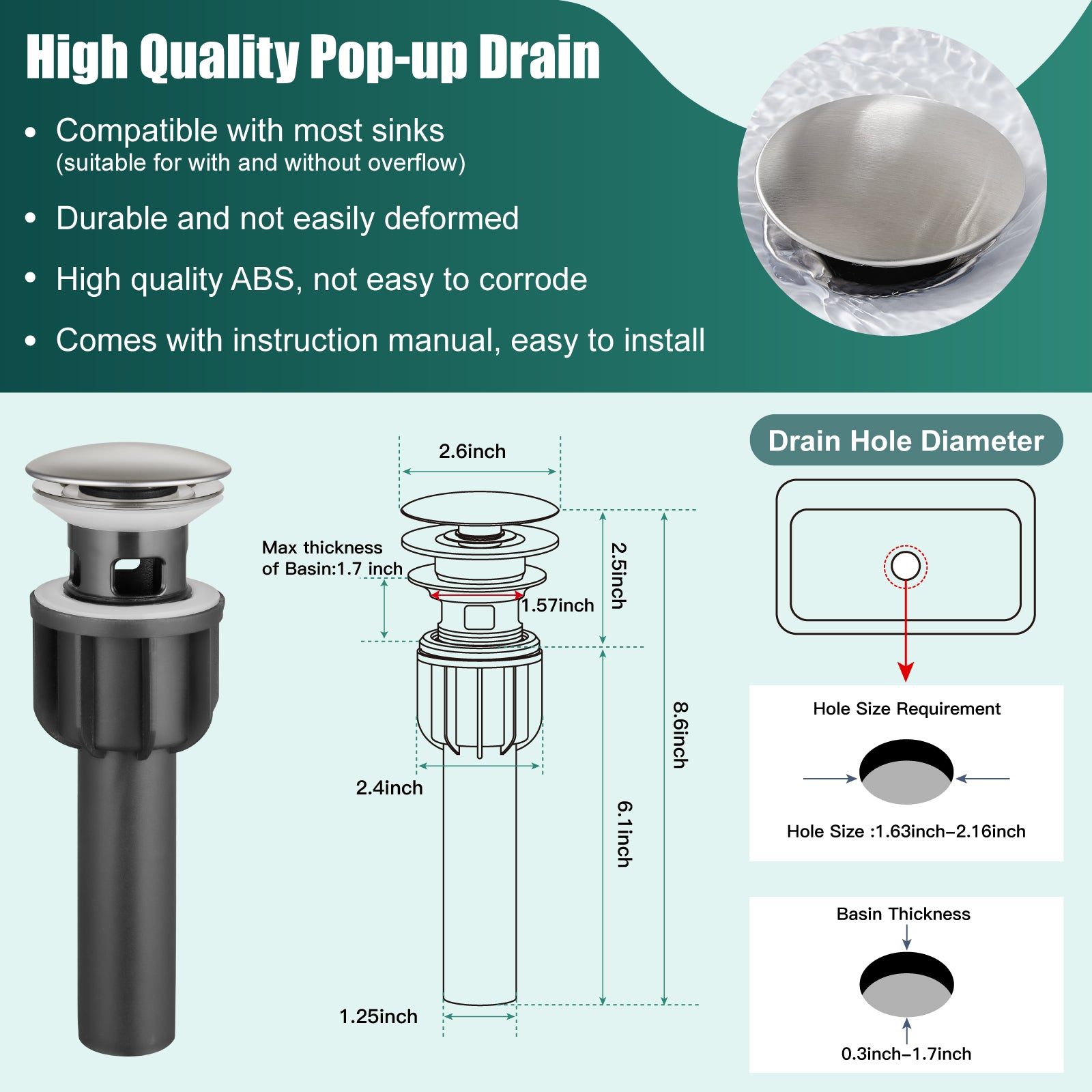 Heyalan Bathroom Sink Faucet 1 Handle Single Hole Lavatory Vanity Basin Commercial Mixer Tap Deck Mount Pop Up Drain Include