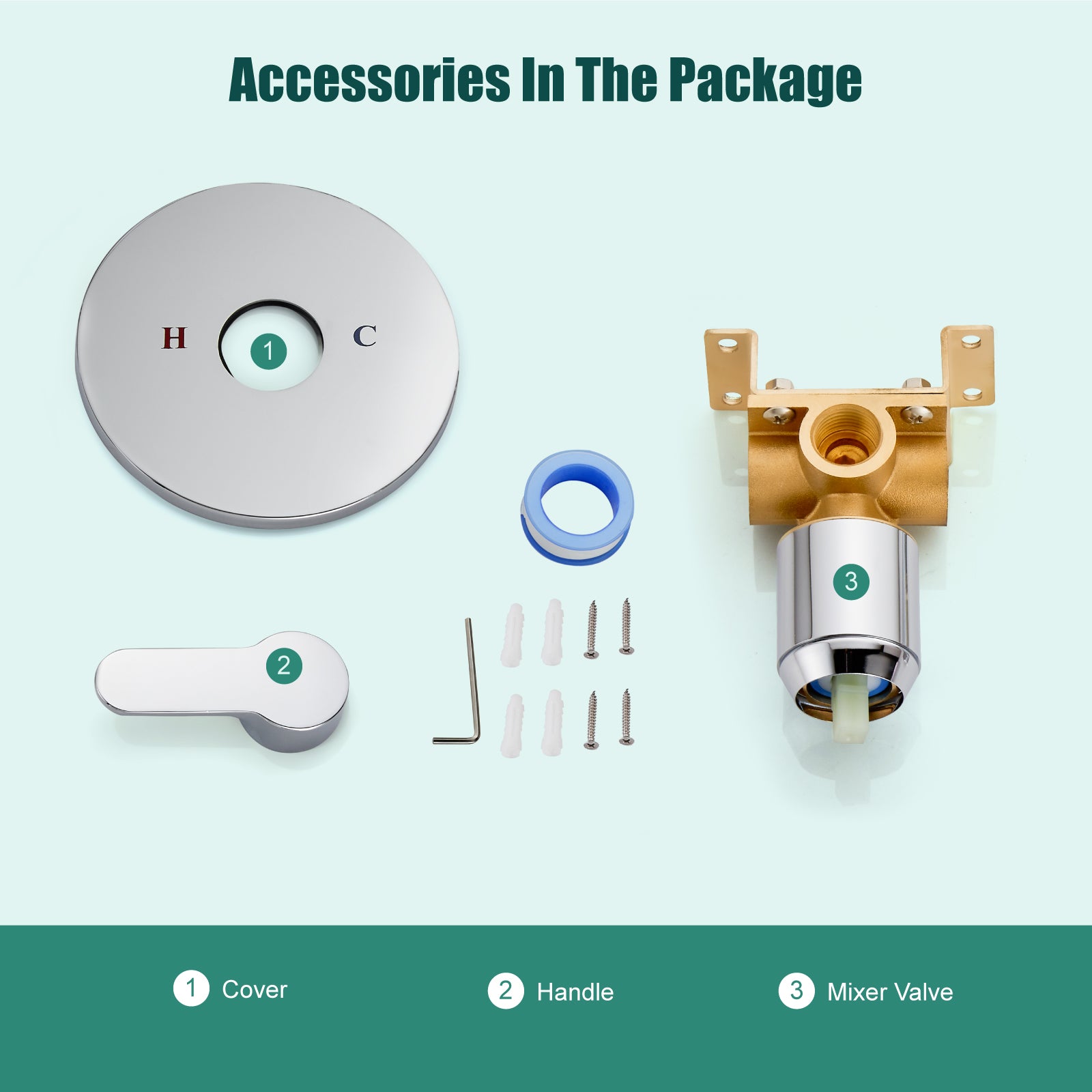 Heyalan Single-Function Shower Handle Valve Round Wall Mount Faucet Shower Rough-In Brass Valve Bathroom Trim Kit Single Handle Tub Shower Valve Mixer Female Thread