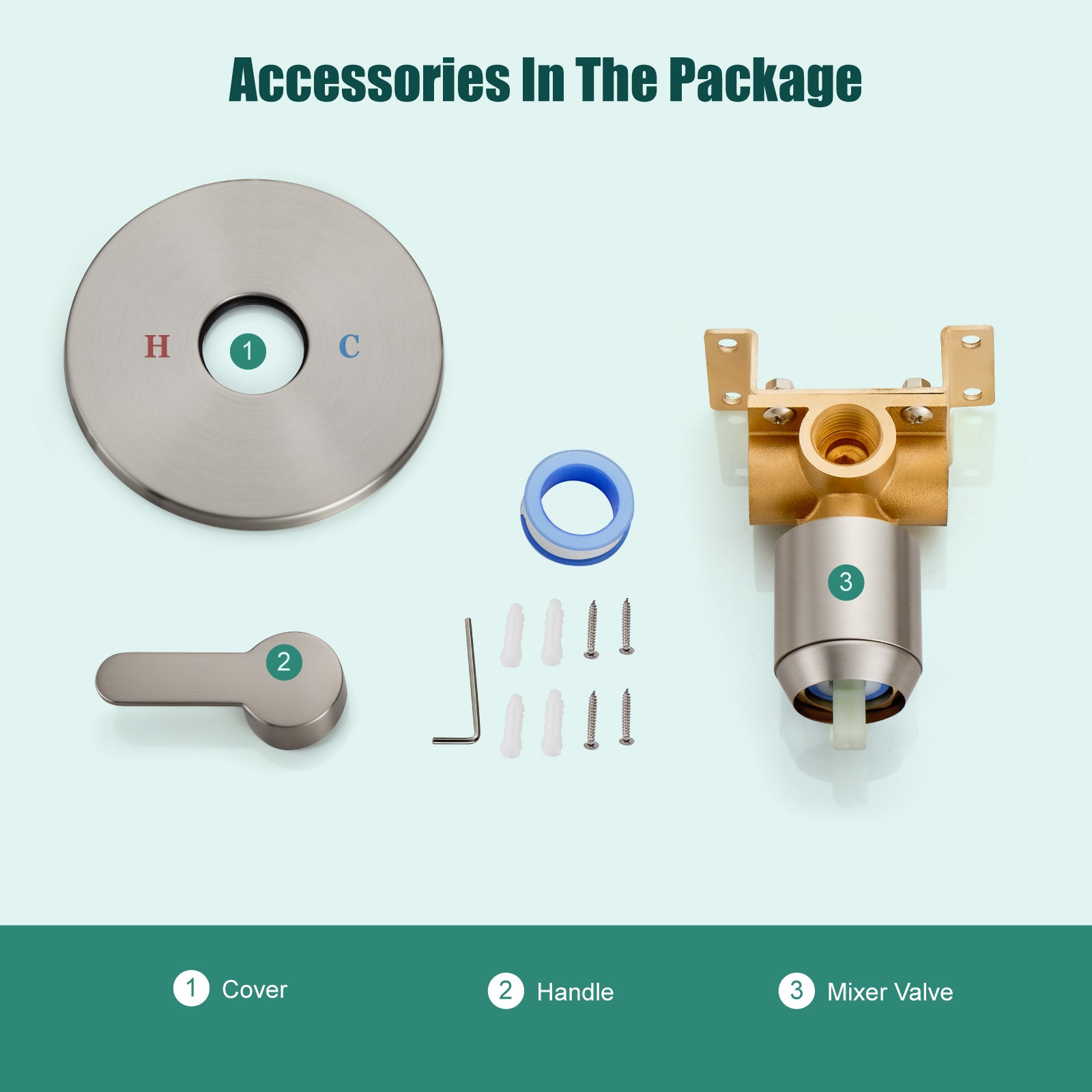 Heyalan Single-Function Shower Handle Valve Round Wall Mount Faucet Shower Rough-In Brass Valve Bathroom Trim Kit Single Handle Tub Shower Valve Mixer Female Thread