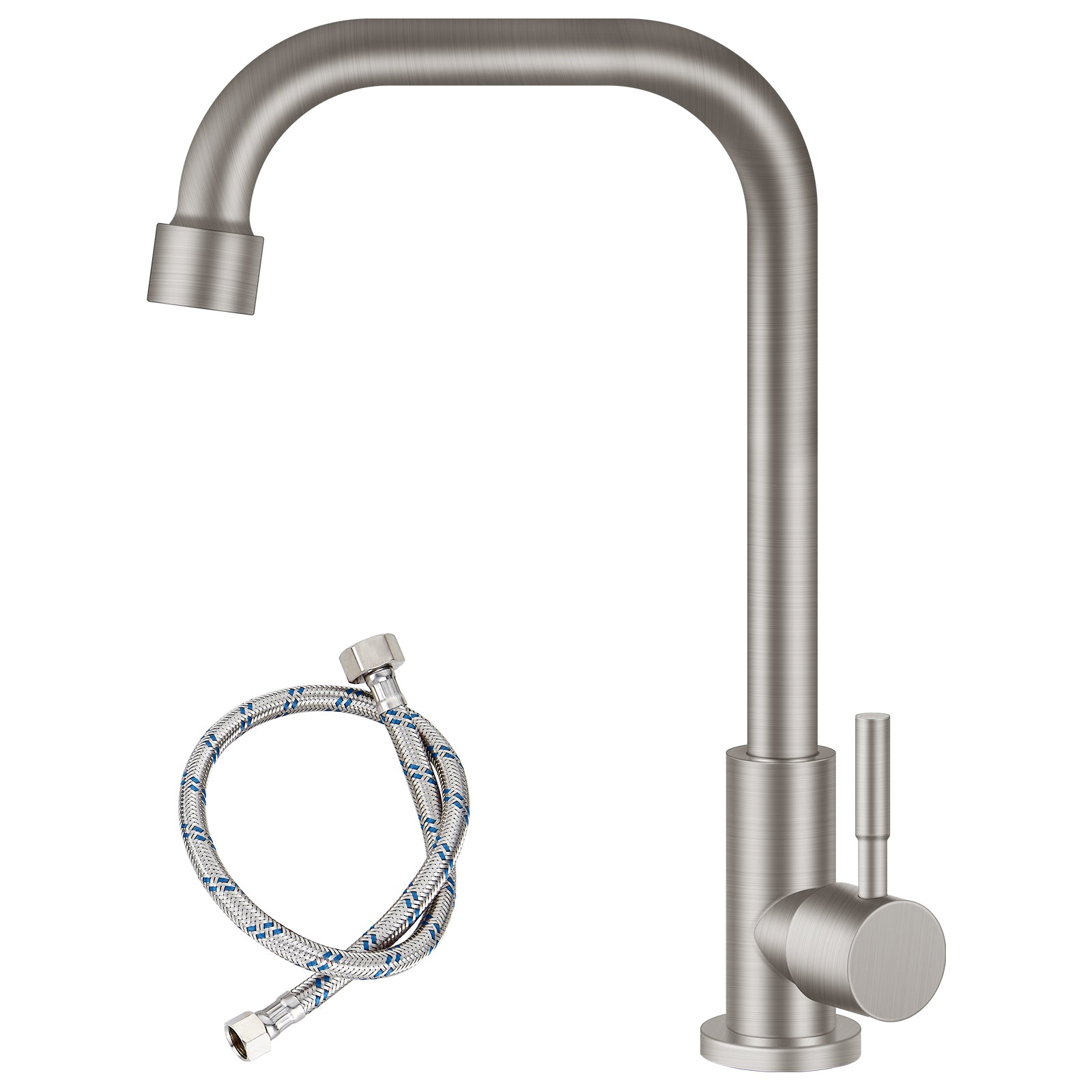 Cold Only Water Kitchen Faucet Heyalan Single Lever Handle 304 Stainless Steel Commercial Bar Tap Decked Mounted 360 Degree Swivel Spout Longer Thread Pipe