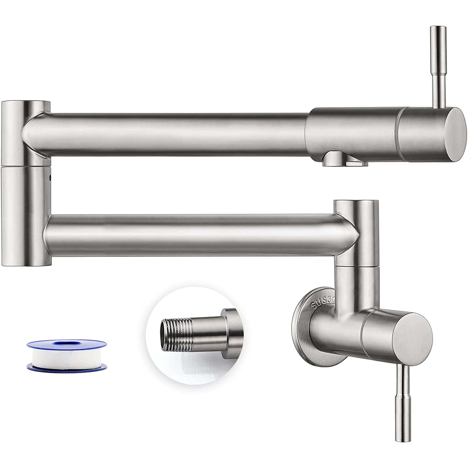 Wall Mounted Folding Stretchable Kitchen Restaurant Sink Faucet with Double Joint Swing Arm
