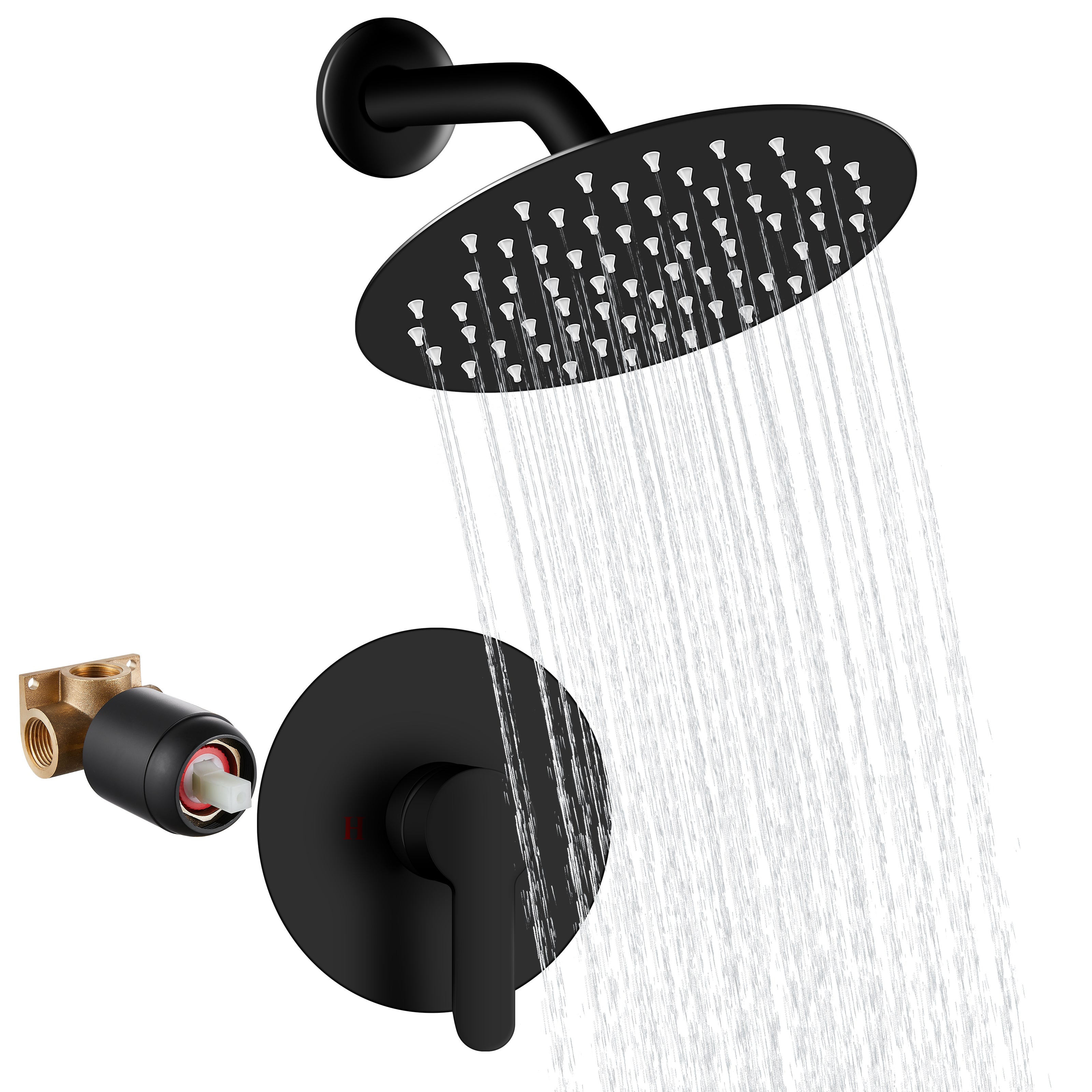 Shower Faucet Set 8 Inch Round Showerhead Bathroom Rainfall Shower System Wall Mount SUS304 Stainless Steel Single Function Shower Trim Kit with Rough-in Valve 1 Handle