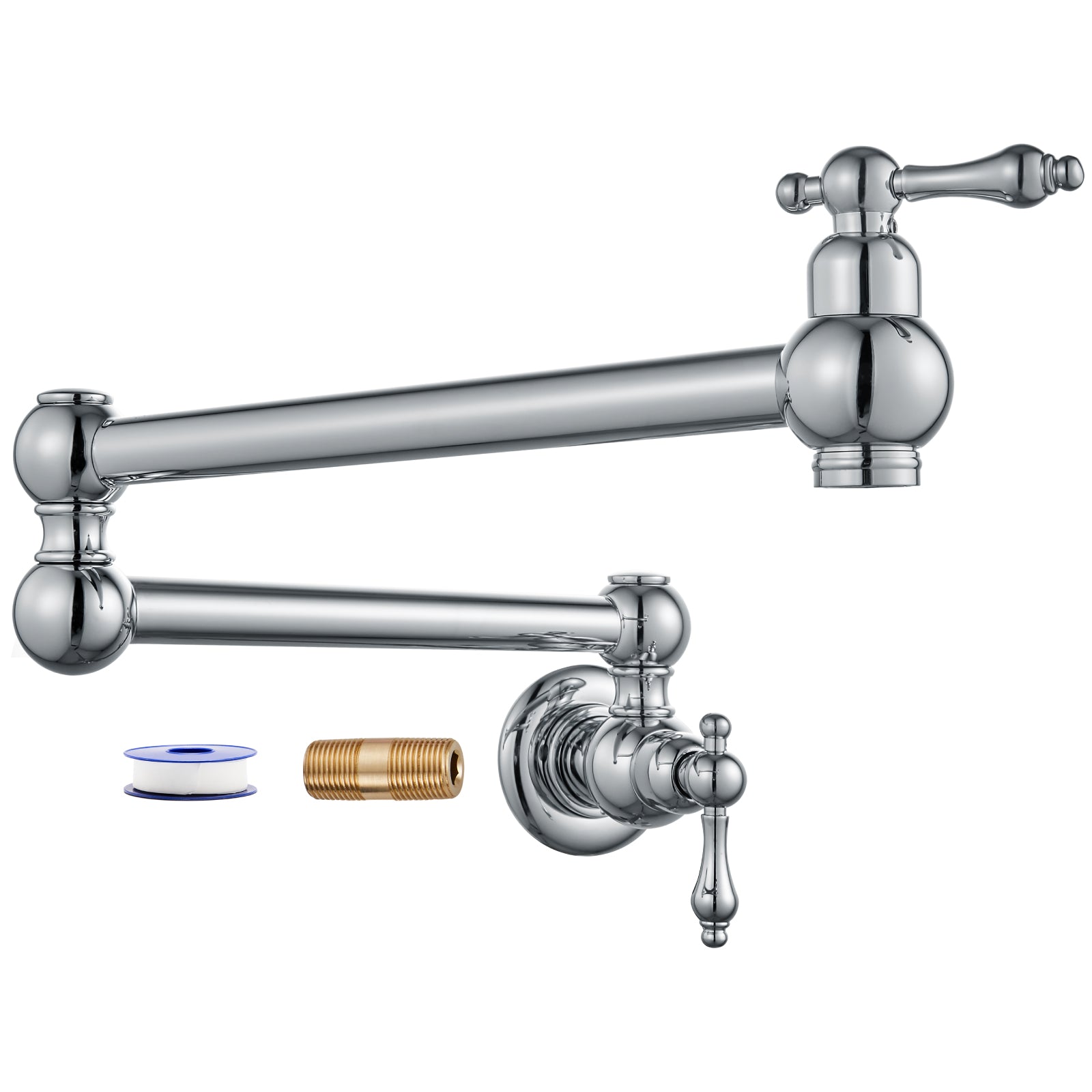 Kitchen Pot Filler Faucet Wall Mount Two Handles Single Hole Heyalan Strechable Arm Stainless Steel Double Connectors Folding Modern 360 Degrees Rotation