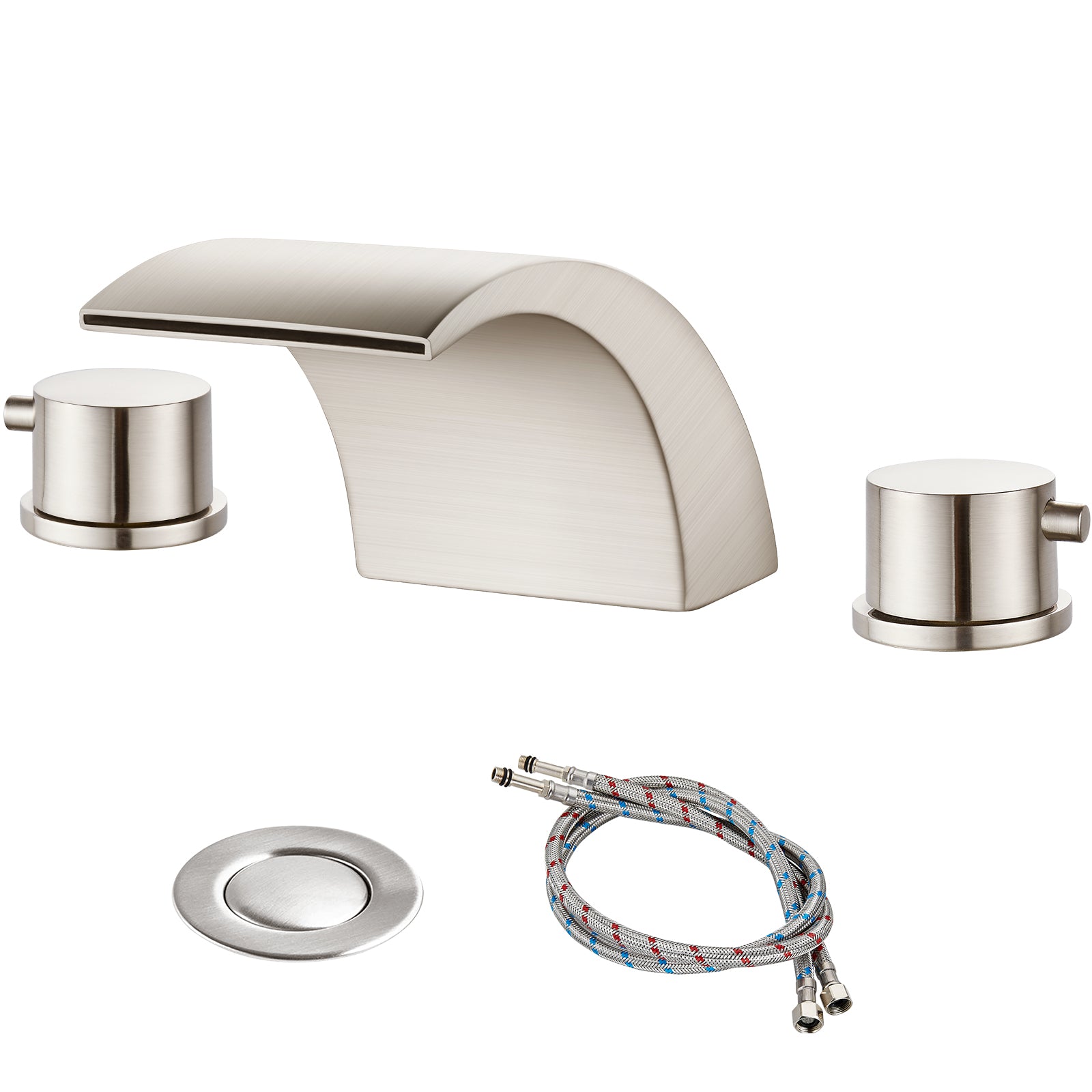 Heyalan Bathroom Widespread Sink Faucet Waterfall Spout 8 16 Inch Dual Handles Three Holes Deck Mount Pop Up Drain with Overflow Bathtub Basin Mixer Tap Commercial