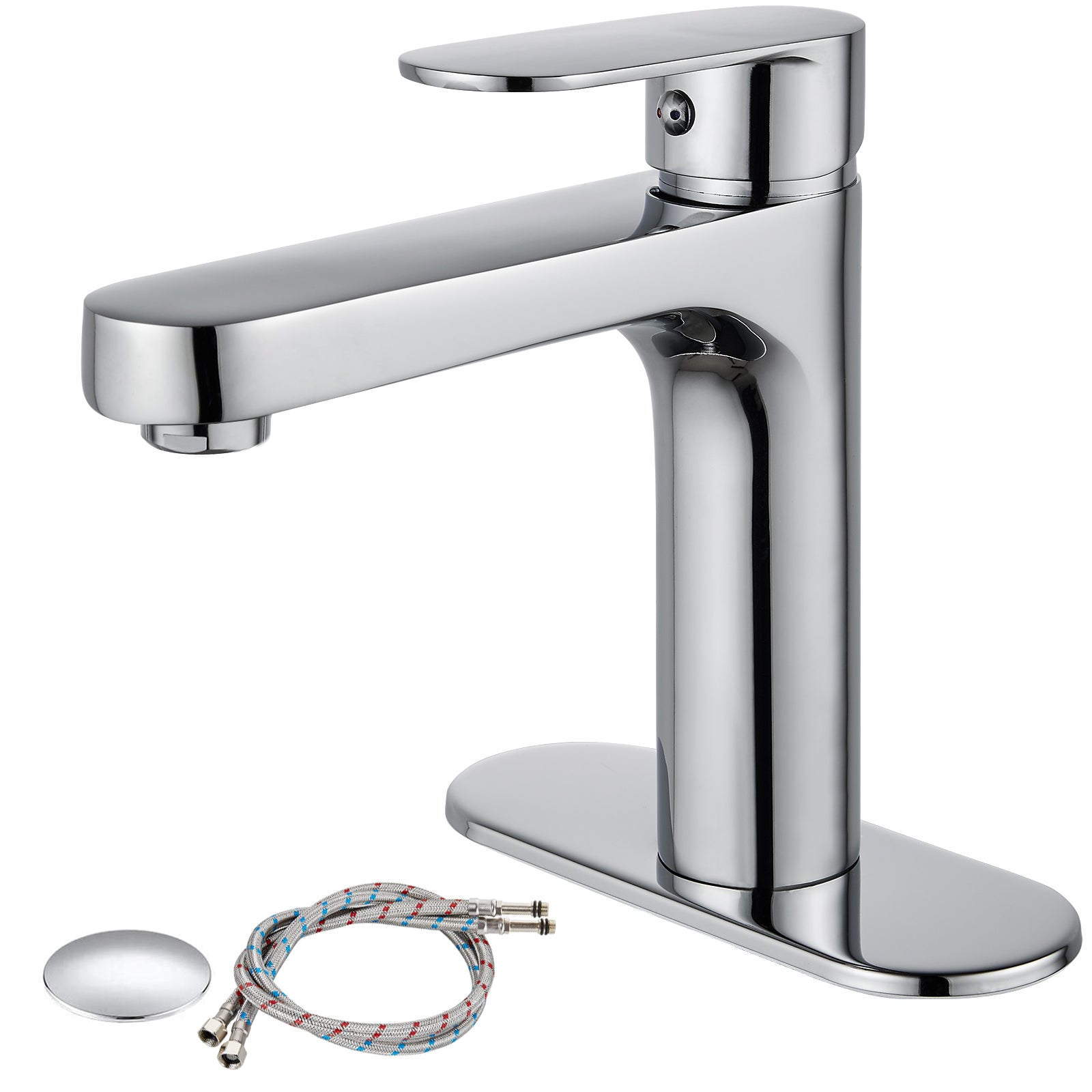 Heyalan Bathroom Faucet Single Handle Brass 1 Hole Basin Mixer Tap Deck Mount Lavatory Vanity Deck Plate Pop Up Drain Included