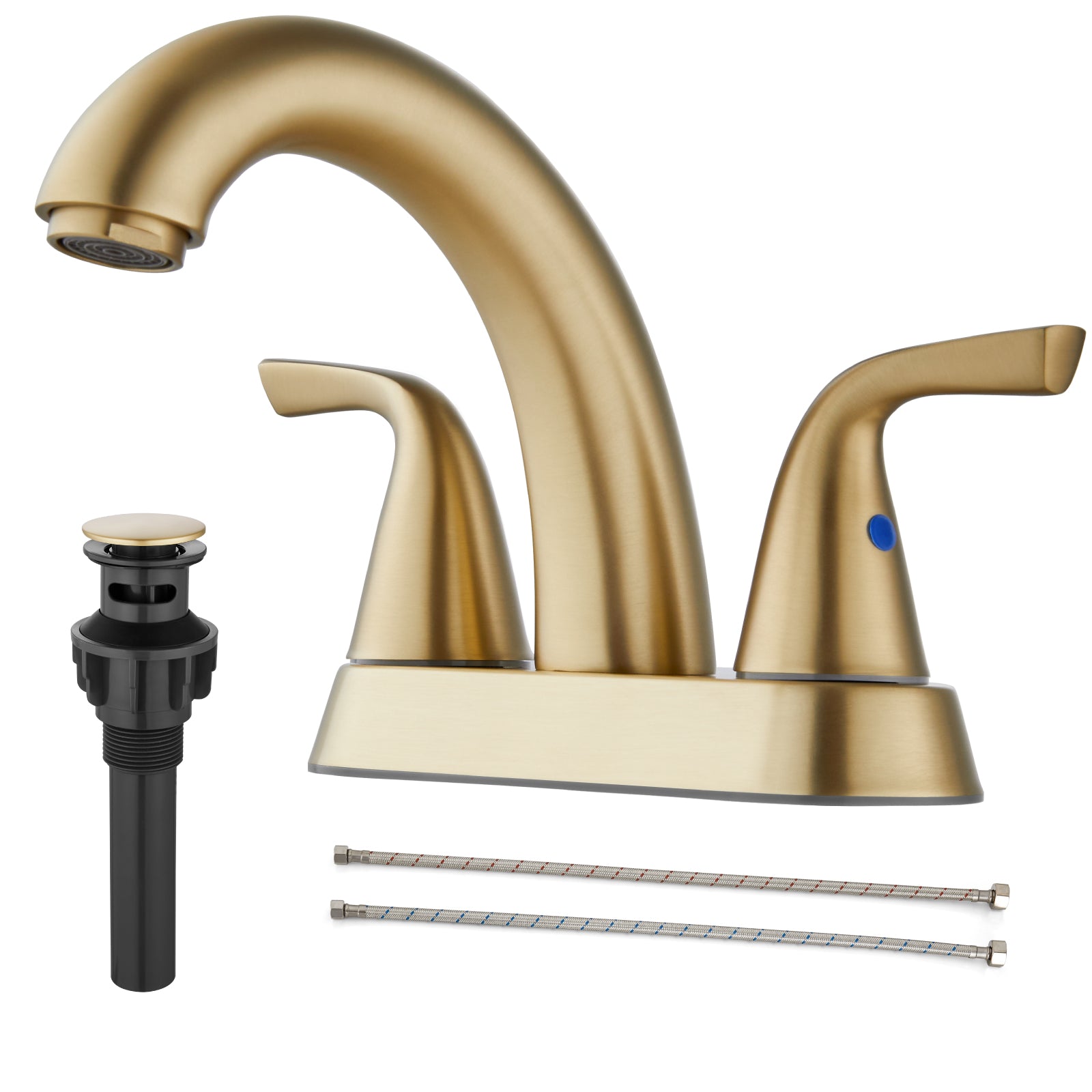 Heyalan Swivel Spout 2 Handle Lever Lavatory Bathroom Vessel Sink Faucet 4-Inch Centerset Deck Mount Mixer Tap with Pop-up Drain and Faucet Supply Lines