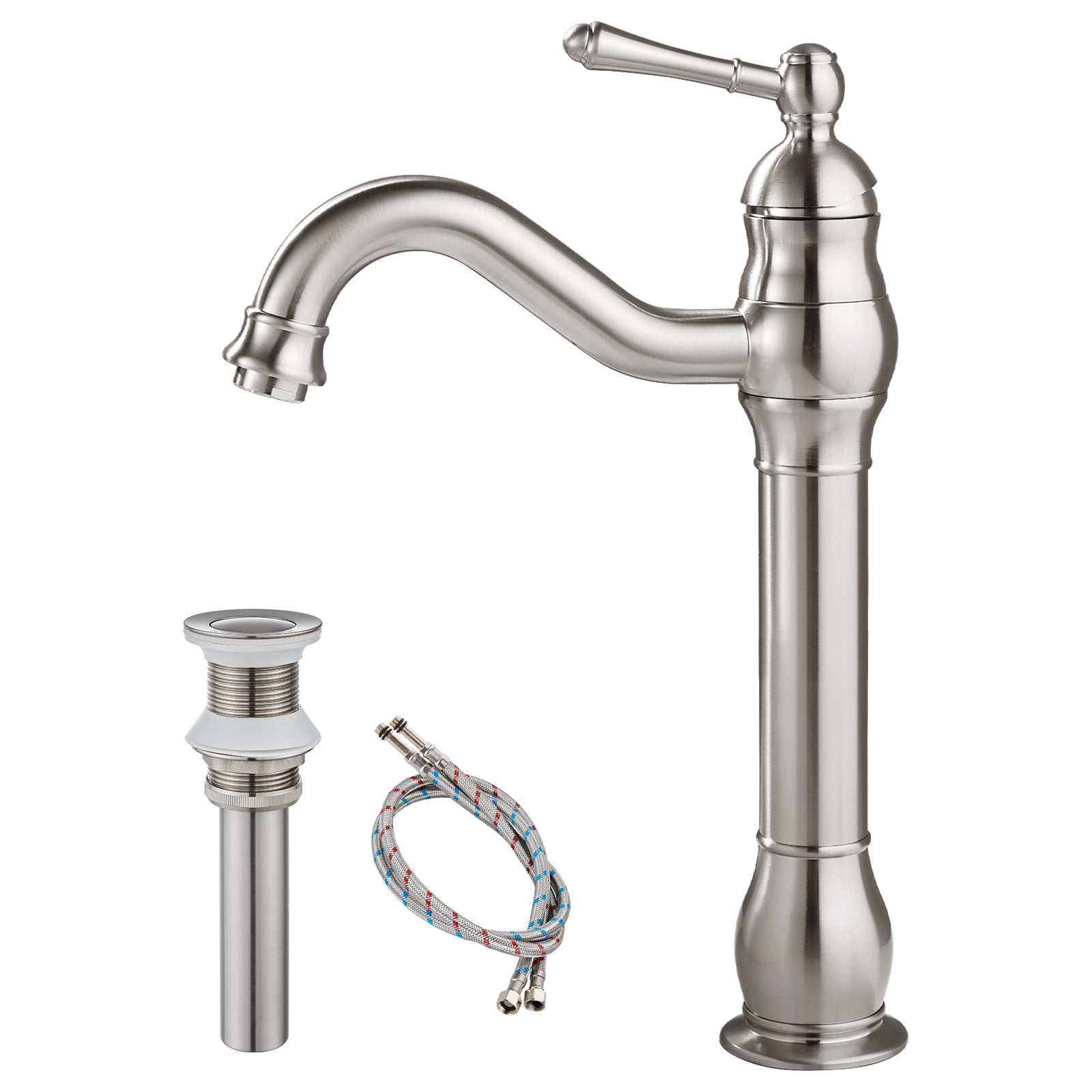 Heyalan Bathroom Vessel Sink Faucet Washingroom Single Handle One Hole High Spout Pop Up Drain Bowl Sink Brass Material 360 Degree Adjustable Lavatory Vanity Mixer Bar Tap Without Overflow