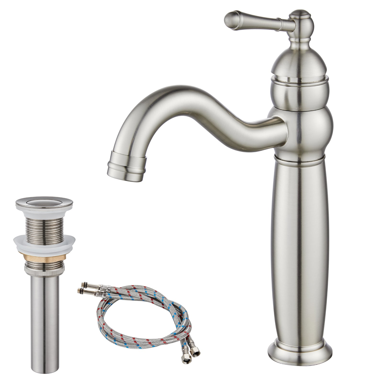 Heyalan Bathroom Vessel Sink Faucet Deck Mount Single Hole One Handle Vintage Lavatory Basin Spout Vanity Tall Mixer Tap Solid Brass Antique Assembly with Pop-up Drain