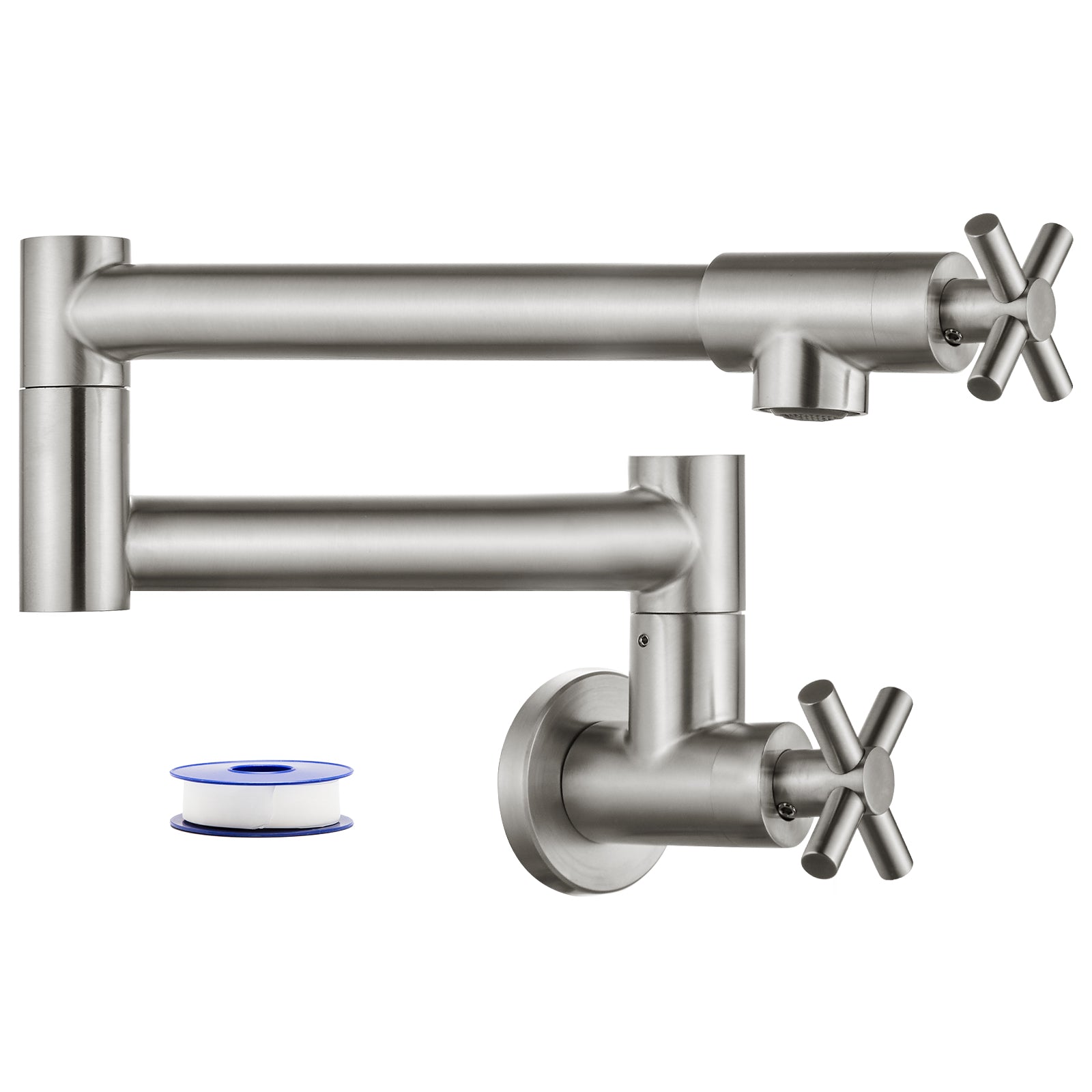 Heyalan Pot Filler Kitchen Faucet Stainless Steel SUS304 Two Cross Handle 19 Inch Single Hole Spout Wall Mounted Stretchable Swing Arm Commercial Kitchen Sink Faucet to Control Water