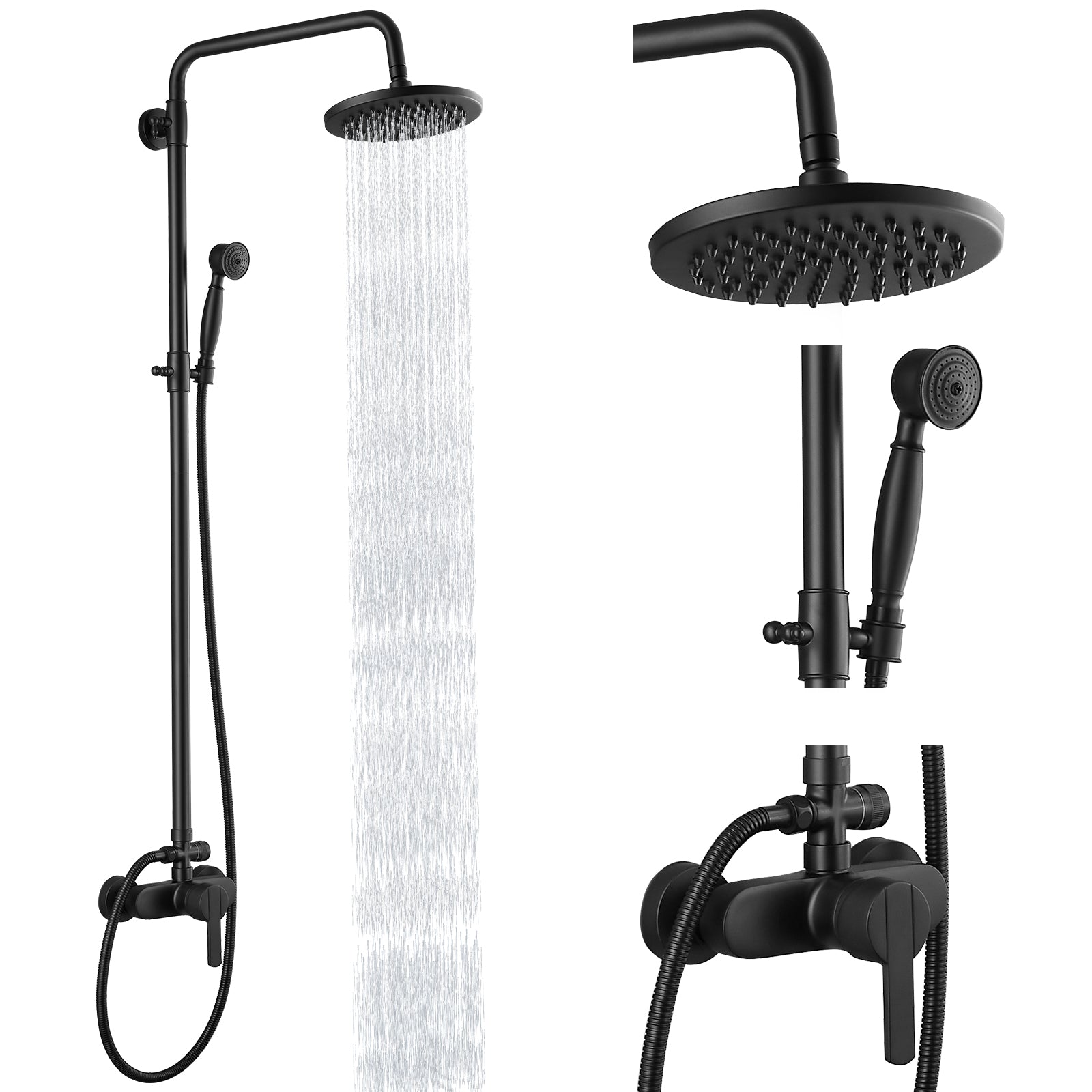 Exposed Pipe Shower System 8 Inch Rainfall Shower Head Brass Fixture Combo Set Single Handle with Handheld Sprayer Bathroom Shower Faucet Adjustable Showerhead Bar Dual Functions