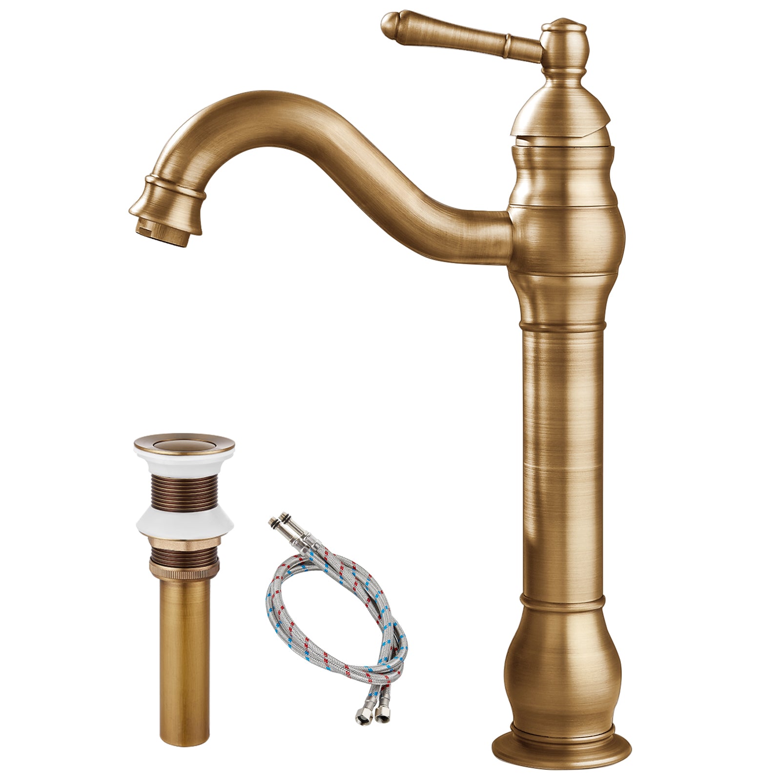 Heyalan Bathroom Vessel Sink Faucet Washingroom Single Handle One Hole High Spout Pop Up Drain Bowl Sink Brass Material 360 Degree Adjustable Lavatory Vanity Mixer Bar Tap Without Overflow