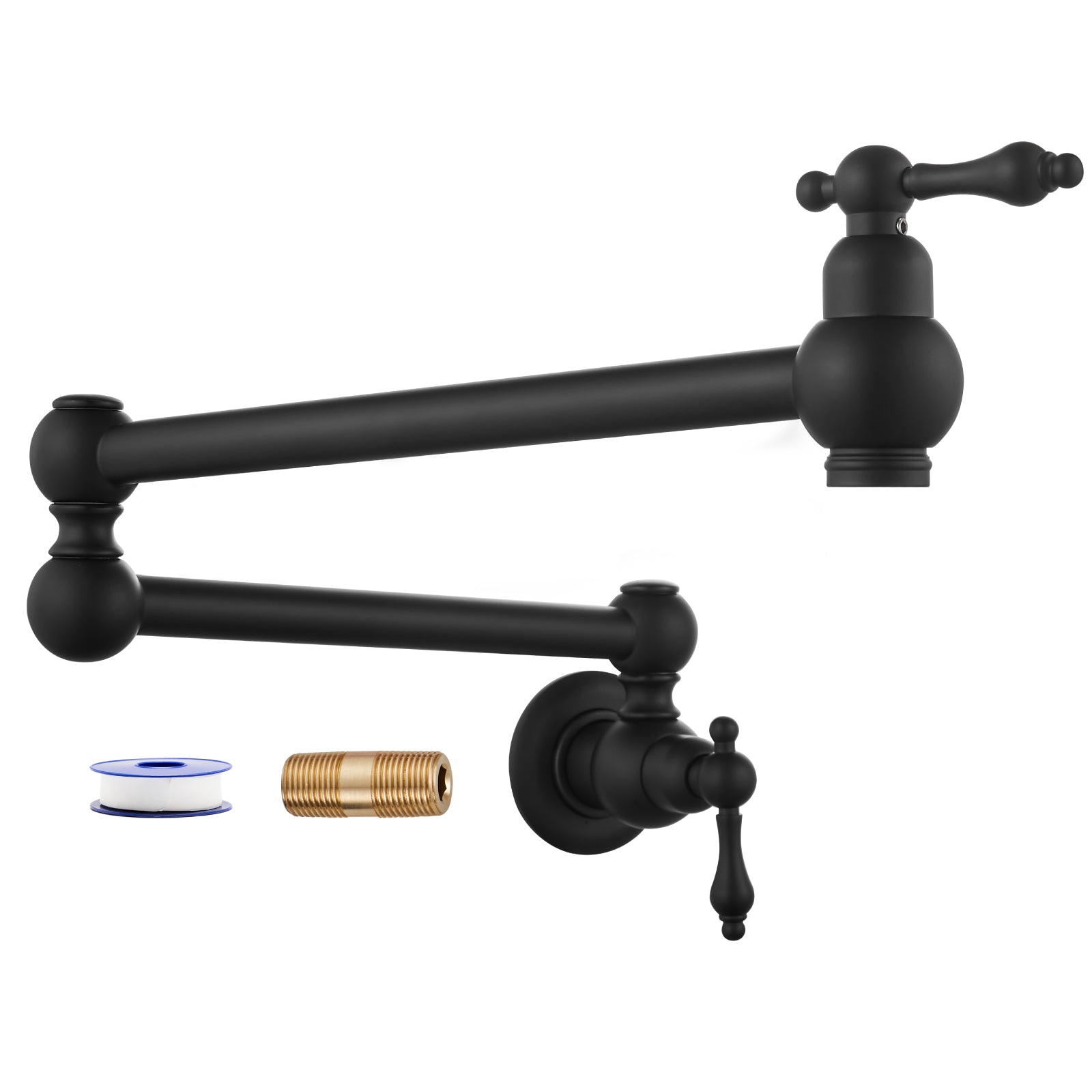 Kitchen Pot Filler Faucet Wall Mount Two Handles Single Hole Heyalan Strechable Arm Stainless Steel Double Connectors Folding Modern 360 Degrees Rotation