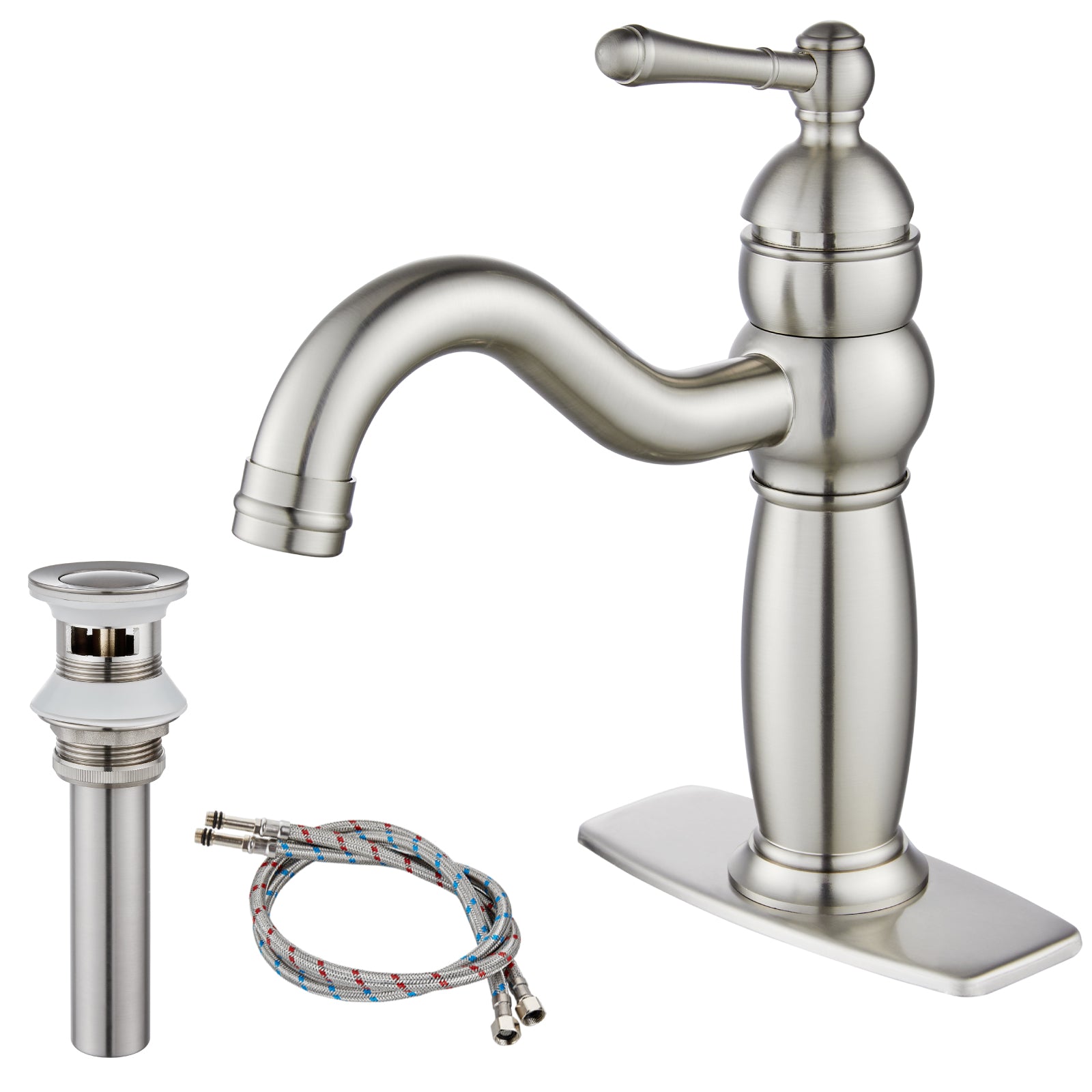 Heyalan Bathroom Faucet Brass Lavatory Sink Faucet Vanity Basin Single Hole Vintage Vessel Mixer Tap Deck Mounted Retro Hot and Cold Water Handle Solid Brass Pop-up Drain Included