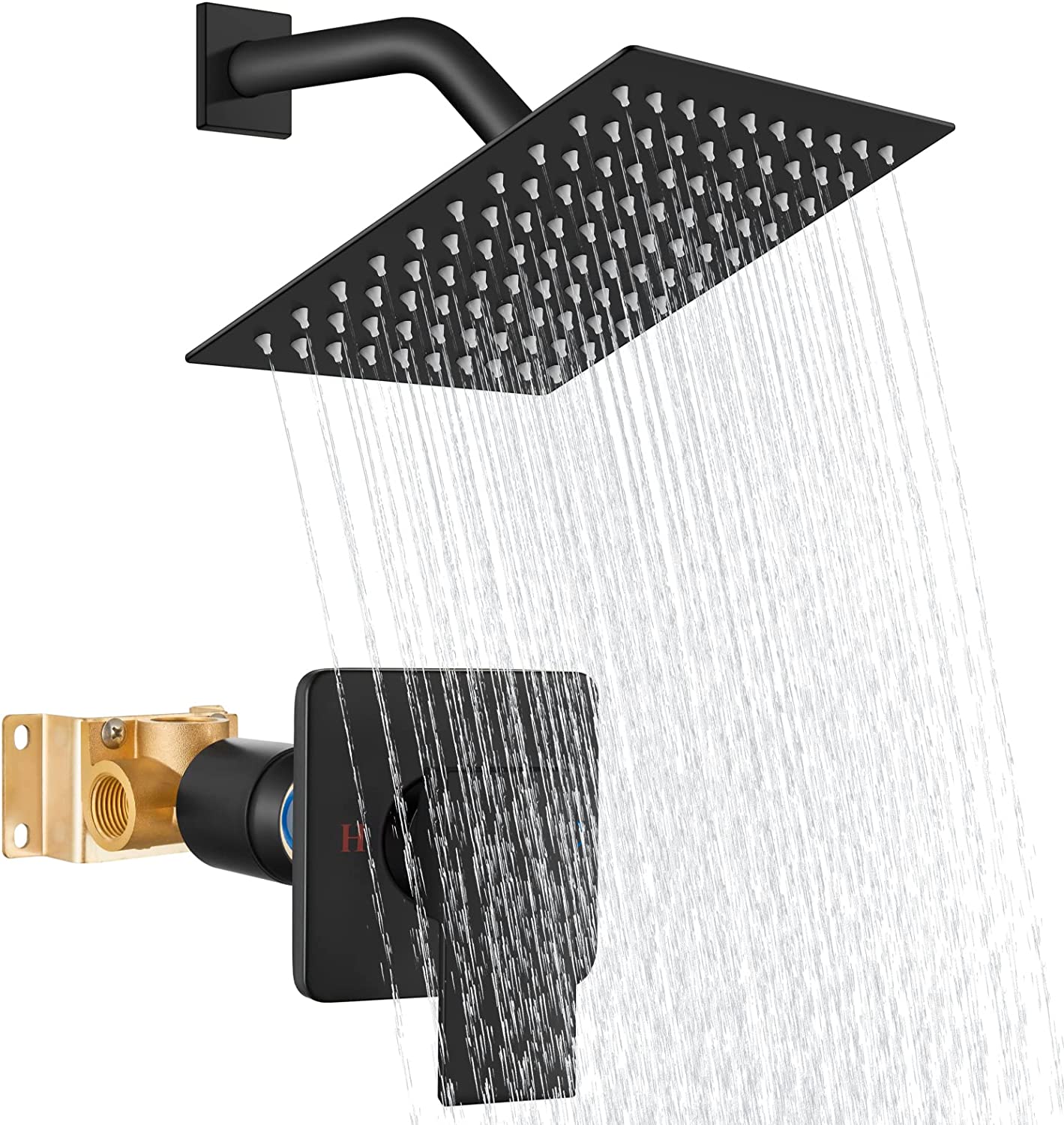 Heyalan Shower Faucet Set Bathroom Rainfall Shower System Square SUS304 Stainless Steel Showerhead Single Function Shower Trim Kit 1 Handle with Rough-in Valve