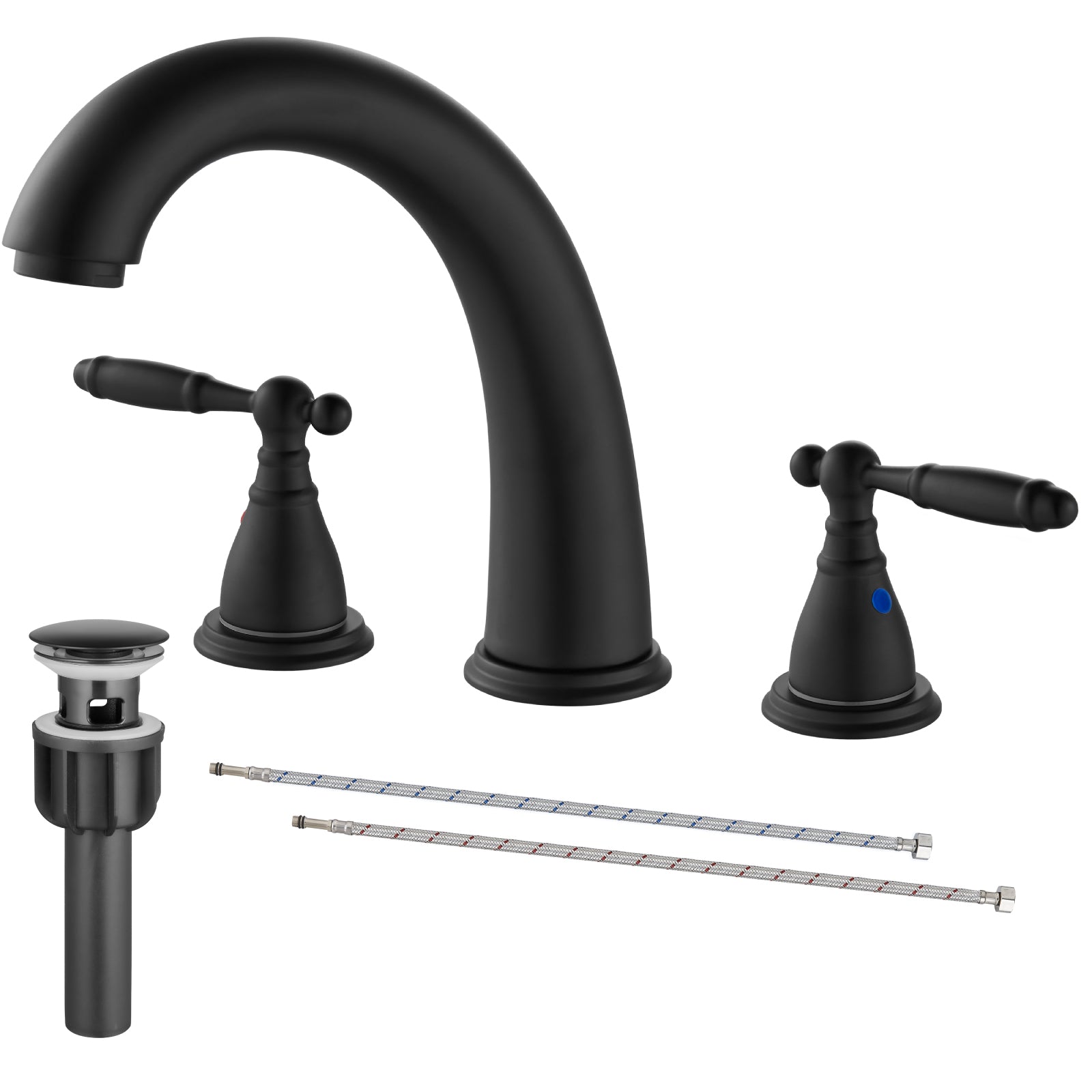2 Handles SUS304 Stainless Steel 8-16 Inch Bathroom Basin Faucet with Pop Up Drain Deck Mount Divided Three Holes Toilet Sink Mixer Tap Simple Cabinet Grips Heyalan Mixer Faucet