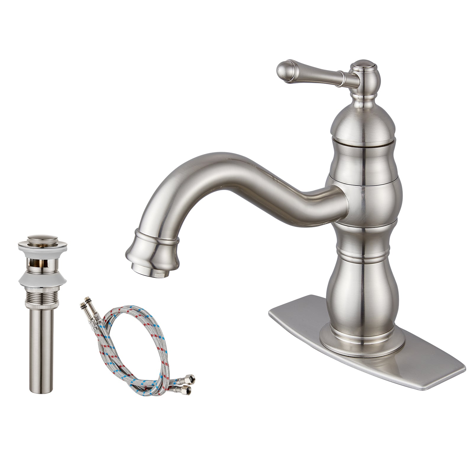 Bathroom Sink Faucet 1 Hole Single Handle Vanity Mixer Tap Deck Mount Lavatory Pop Up Drain with Overflow Included Commercial