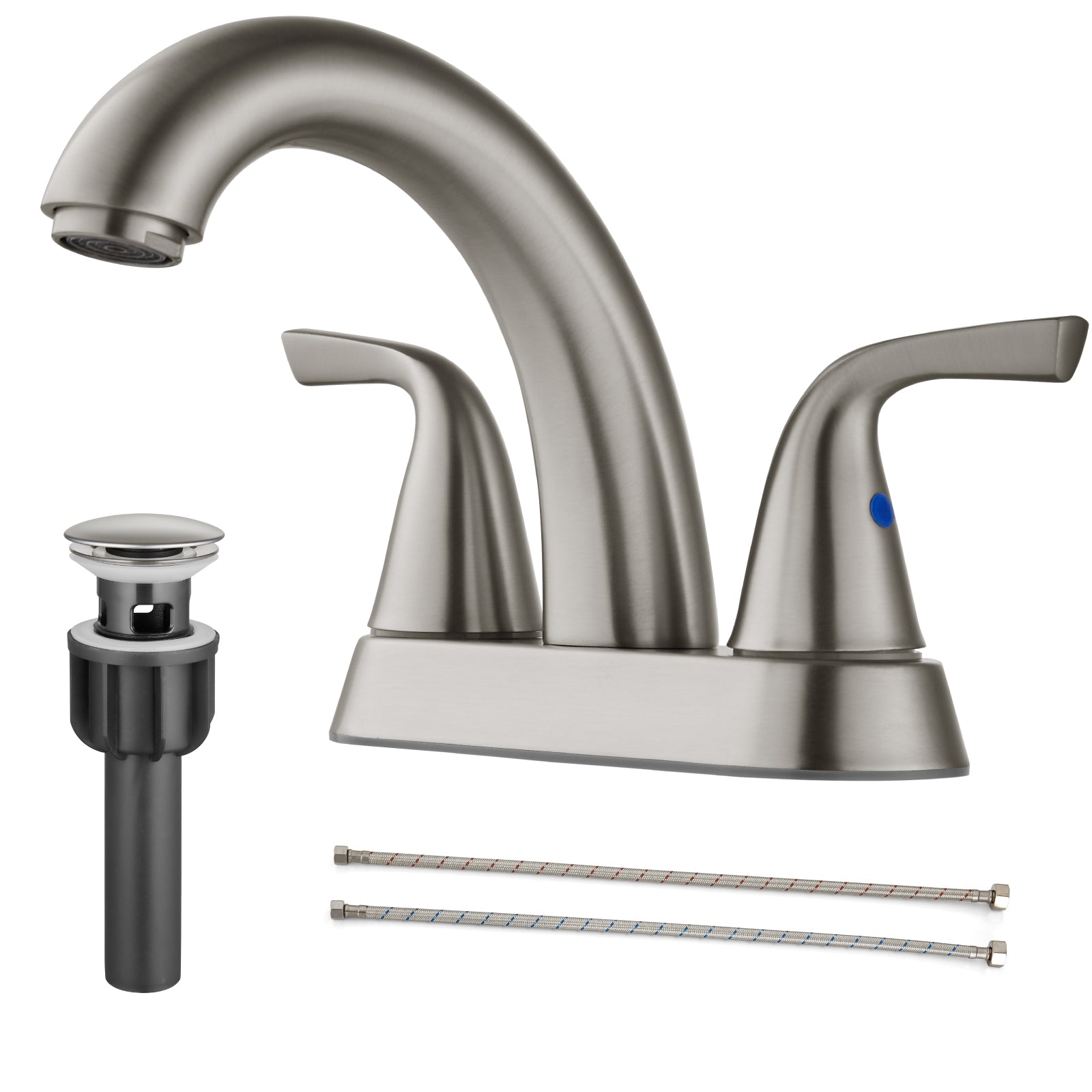Heyalan Swivel Spout 2 Handle Lever Lavatory Bathroom Vessel Sink Faucet 4-Inch Centerset Deck Mount Mixer Tap with Pop-up Drain and Faucet Supply Lines