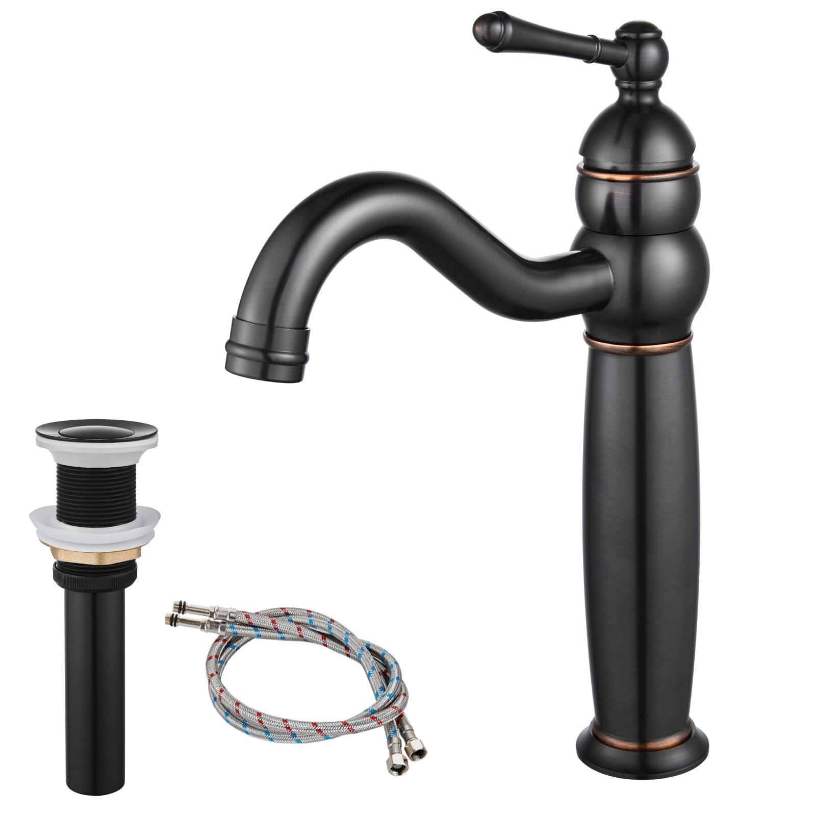 Heyalan Bathroom Vessel Sink Faucet Deck Mount Single Hole One Handle Vintage Lavatory Basin Spout Vanity Tall Mixer Tap Solid Brass Antique Assembly with Pop-up Drain