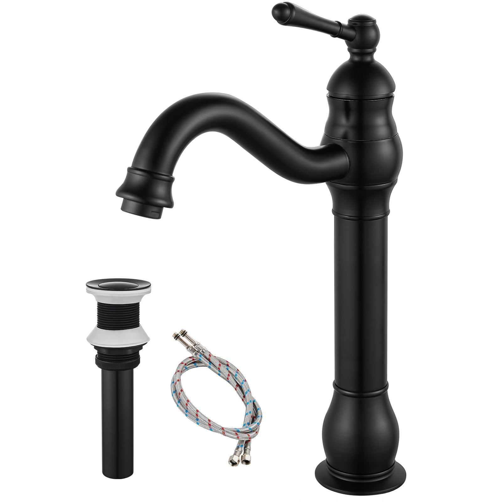 Heyalan Bathroom Vessel Sink Faucet Washingroom Single Handle One Hole High Spout Pop Up Drain Bowl Sink Brass Material 360 Degree Adjustable Lavatory Vanity Mixer Bar Tap Without Overflow
