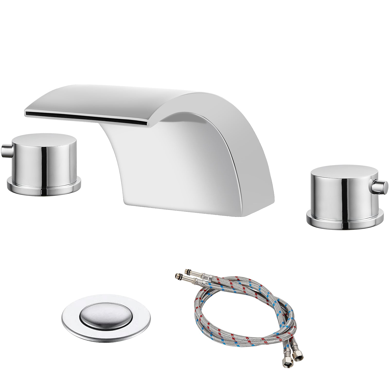 Heyalan Bathroom Widespread Sink Faucet Waterfall Spout 8 16 Inch Dual Handles Three Holes Deck Mount Pop Up Drain with Overflow Bathtub Basin Mixer Tap Commercial