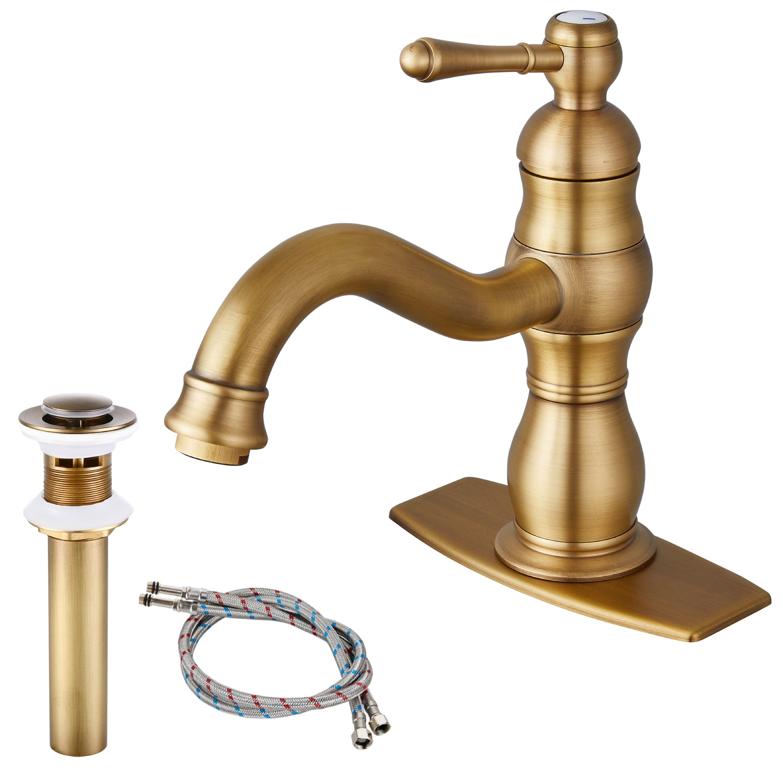 Bathroom Sink Faucet 1 Hole Single Handle Vanity Mixer Tap Deck Mount Lavatory Pop Up Drain with Overflow Included Commercial