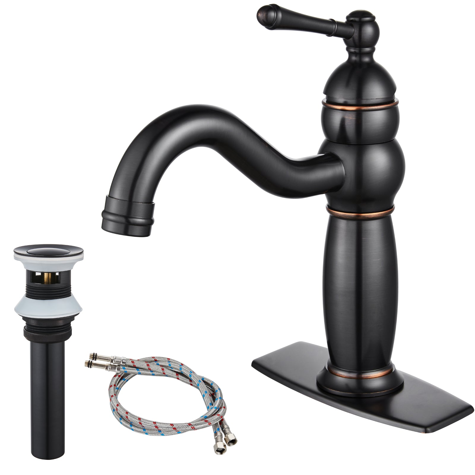 Heyalan Bathroom Faucet Brass Lavatory Sink Faucet Vanity Basin Single Hole Vintage Vessel Mixer Tap Deck Mounted Retro Hot and Cold Water Handle Solid Brass Pop-up Drain Included