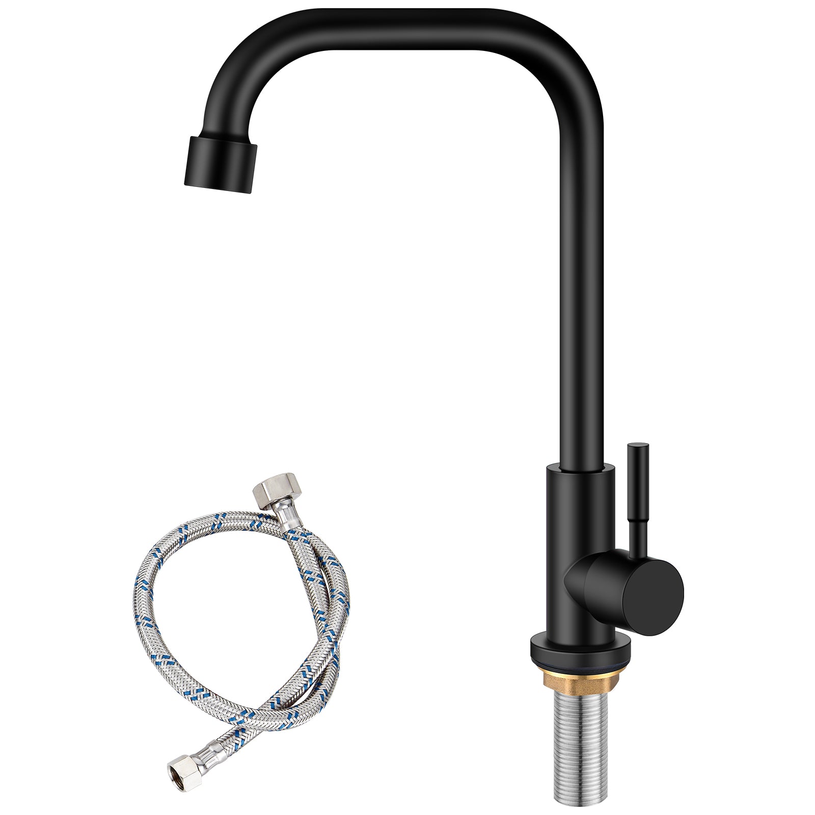 Cold Only Water Kitchen Faucet Heyalan Single Lever Handle 304 Stainless Steel Commercial Bar Tap Decked Mounted 360 Degree Swivel Spout Longer Thread Pipe