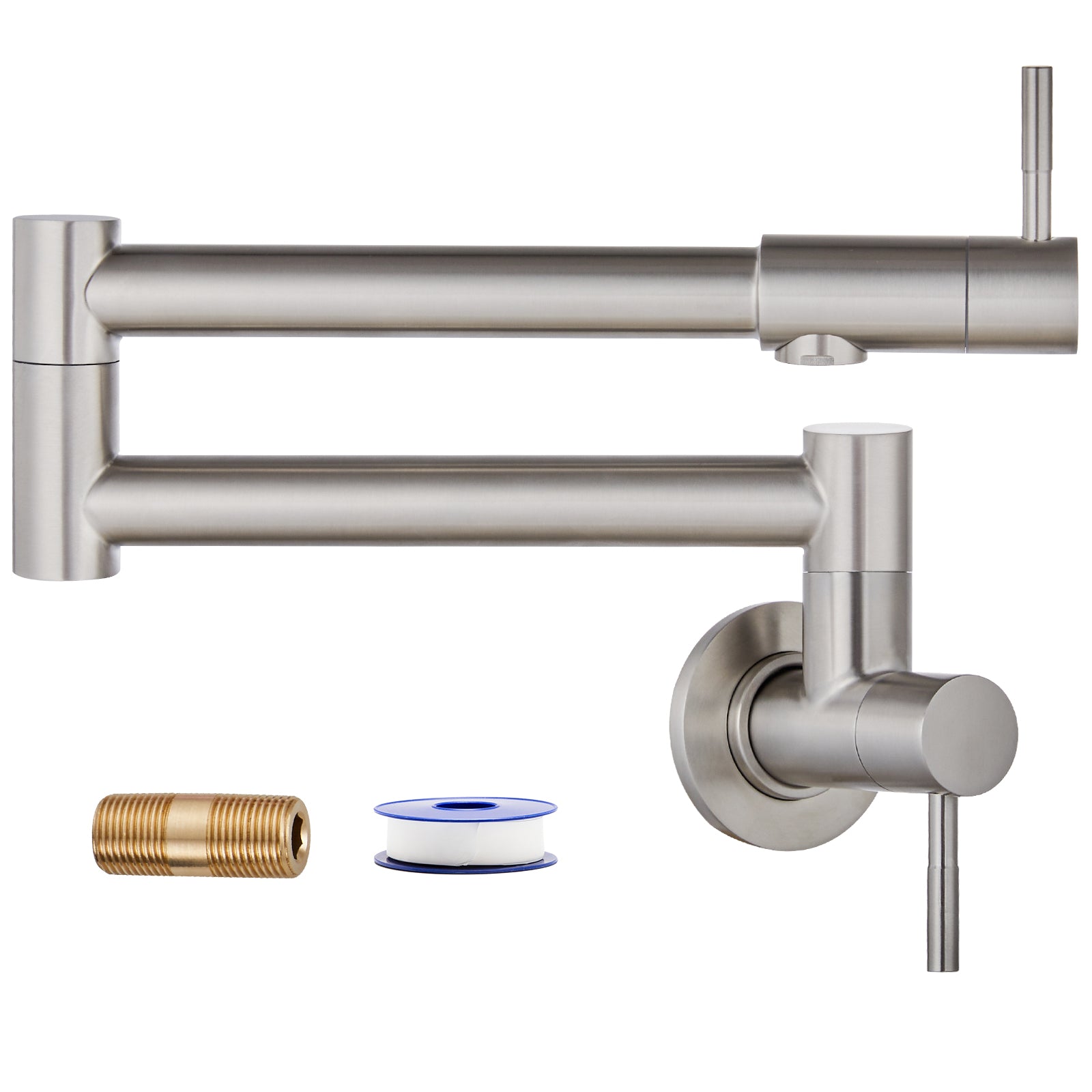 Heyalan Pot Filler Faucet Wall Mounted Folding Stretchable Kitchen Faucet 1 Hole with Double Joint Swing Arms 2 Handles NPT Stainless Steel Separated Thread
