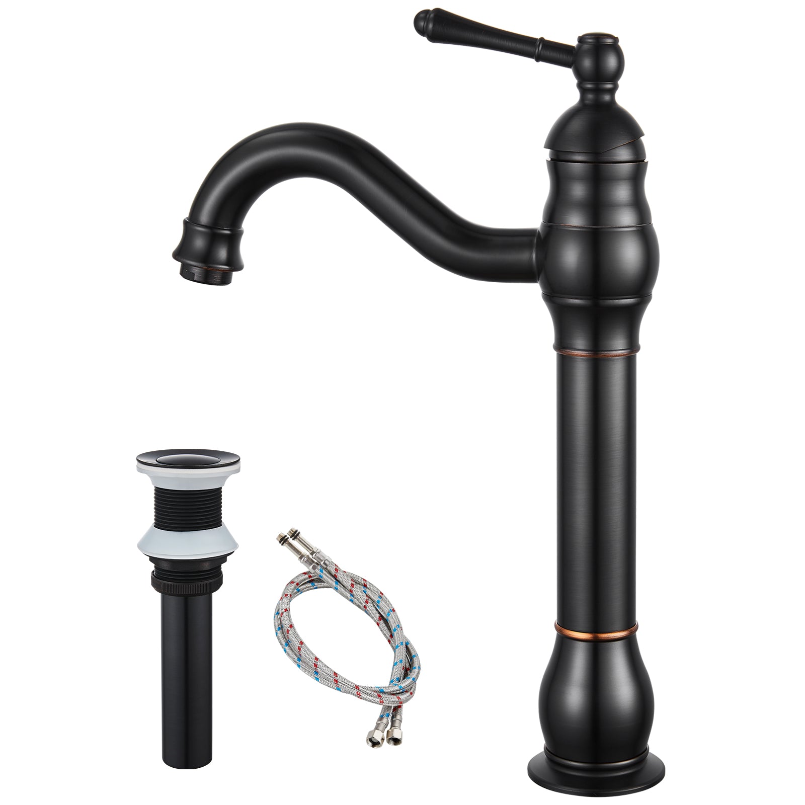 Heyalan Bathroom Vessel Sink Faucet Washingroom Single Handle One Hole High Spout Pop Up Drain Bowl Sink Brass Material 360 Degree Adjustable Lavatory Vanity Mixer Bar Tap Without Overflow