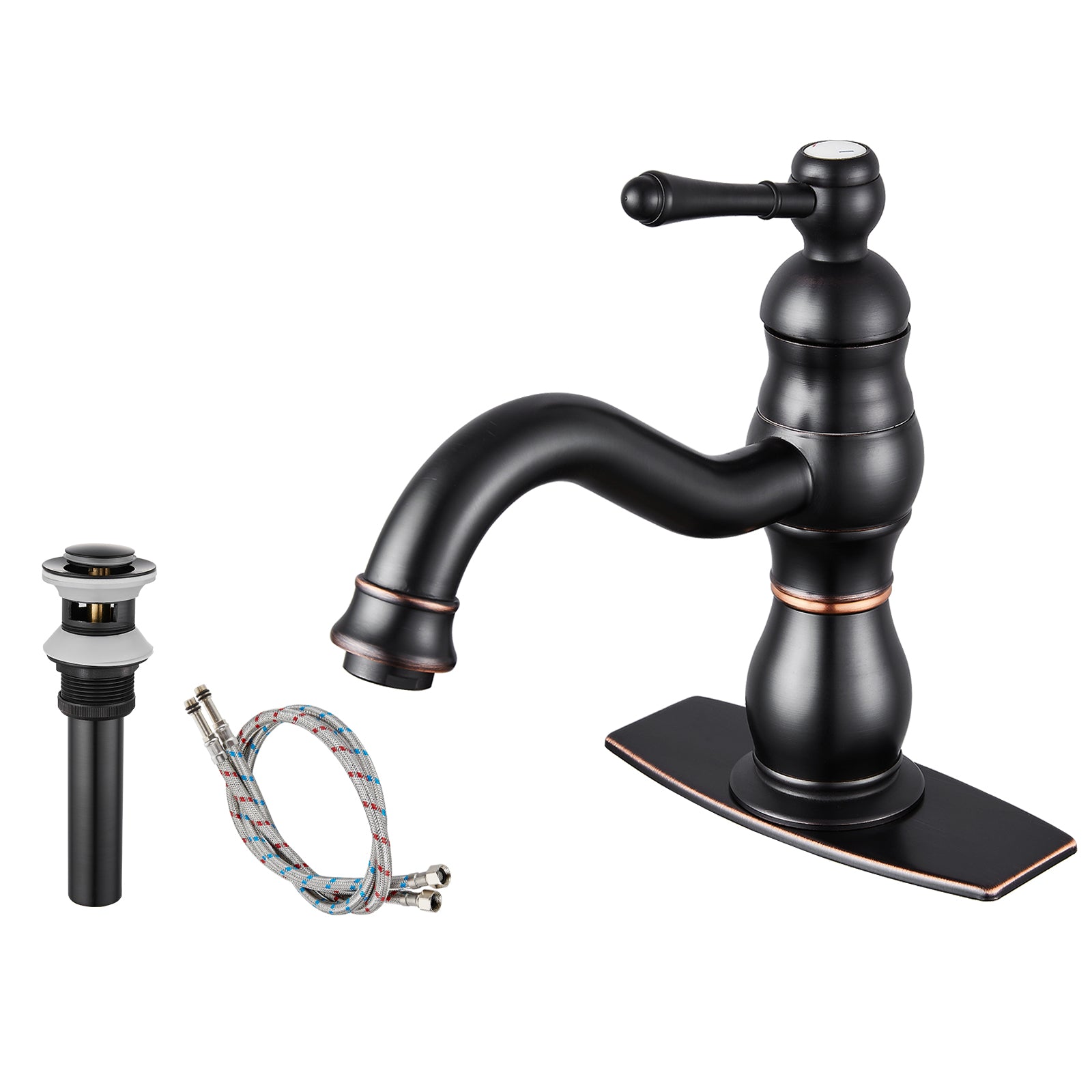 Bathroom Sink Faucet 1 Hole Single Handle Vanity Mixer Tap Deck Mount Lavatory Pop Up Drain with Overflow Included Commercial