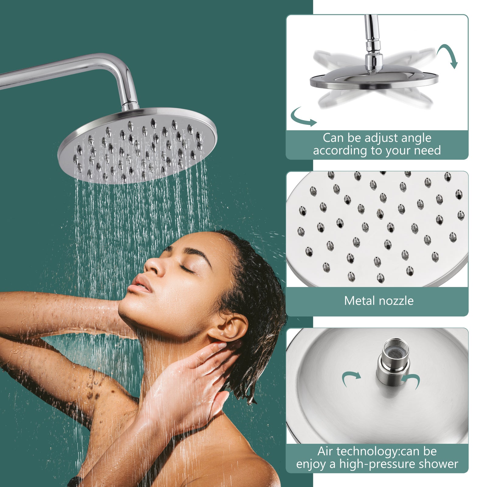 Heyalan Dual Functions Exposed Pipe Shower System Round Rainfall 8 Inch Shower Head Brass Fixture Combo Set 2 Handles with Handheld Sprayer Bathroom Shower Faucet Adjustable Shower Bar