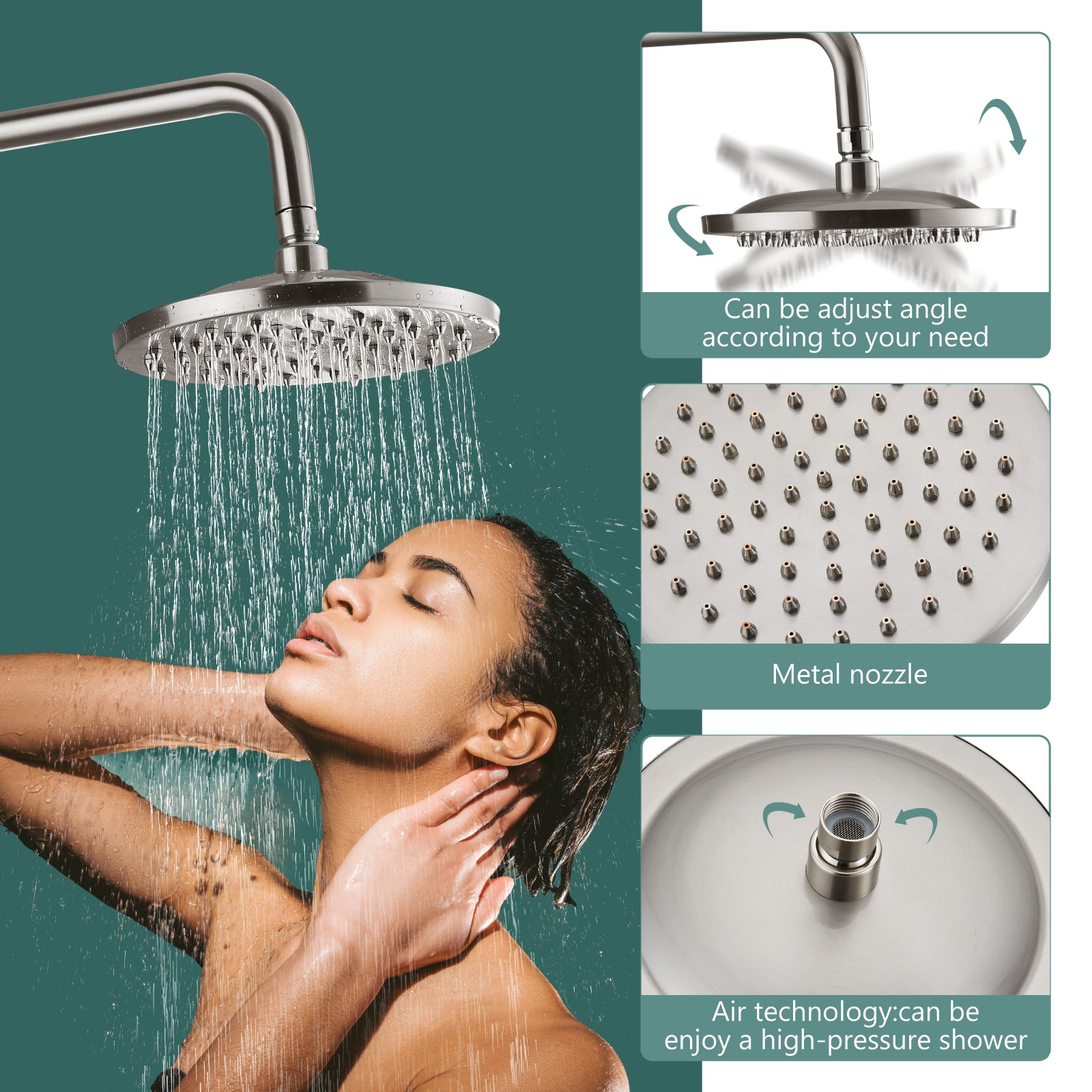 Exposed Pipe Shower System 8 Inch Rainfall Shower Head Brass Fixture Combo Set Single Handle with Handheld Sprayer Bathroom Shower Faucet Adjustable Showerhead Bar Dual Functions