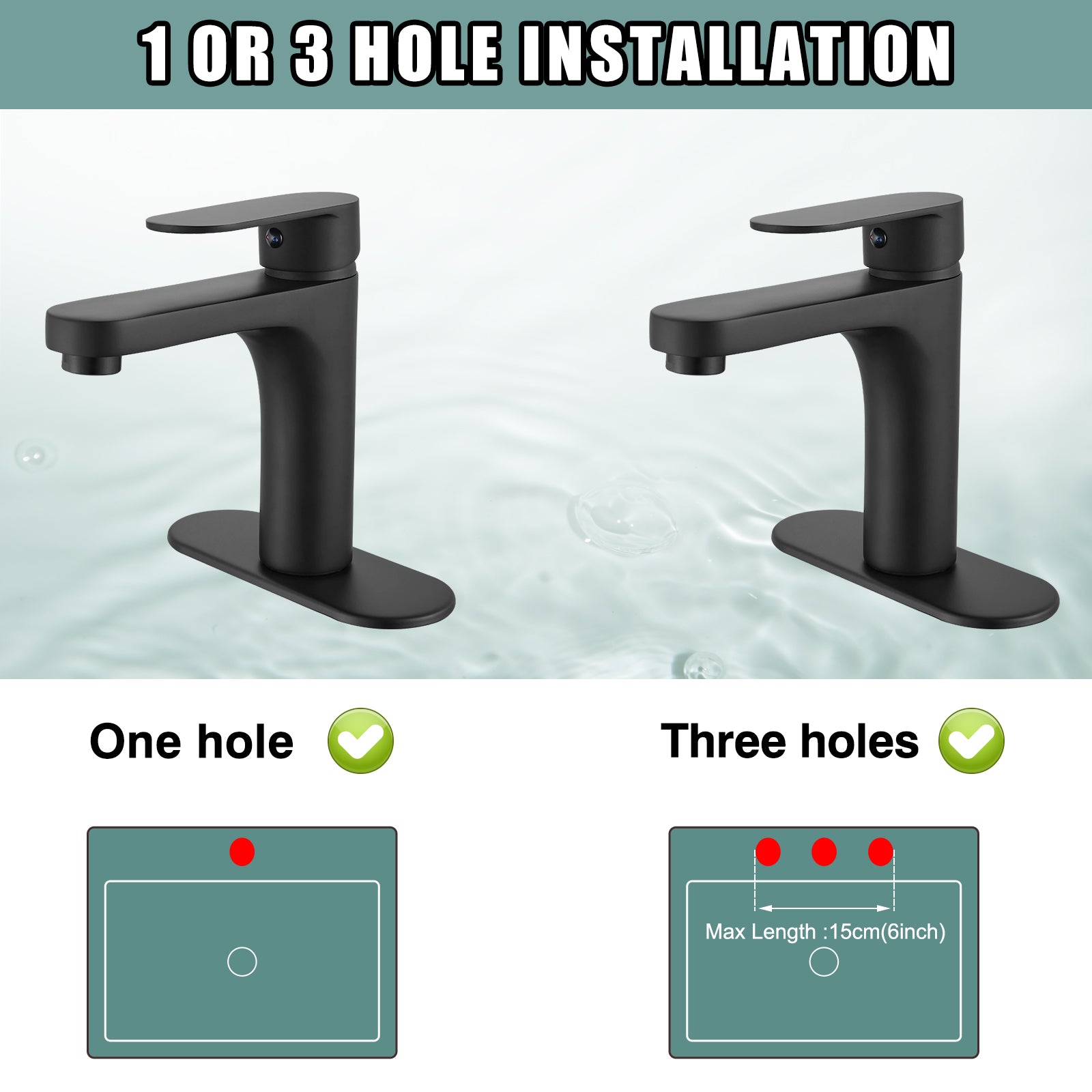 Heyalan Bathroom Faucet Single Handle Brass 1 Hole Basin Mixer Tap Deck Mount Lavatory Vanity Deck Plate Pop Up Drain Included