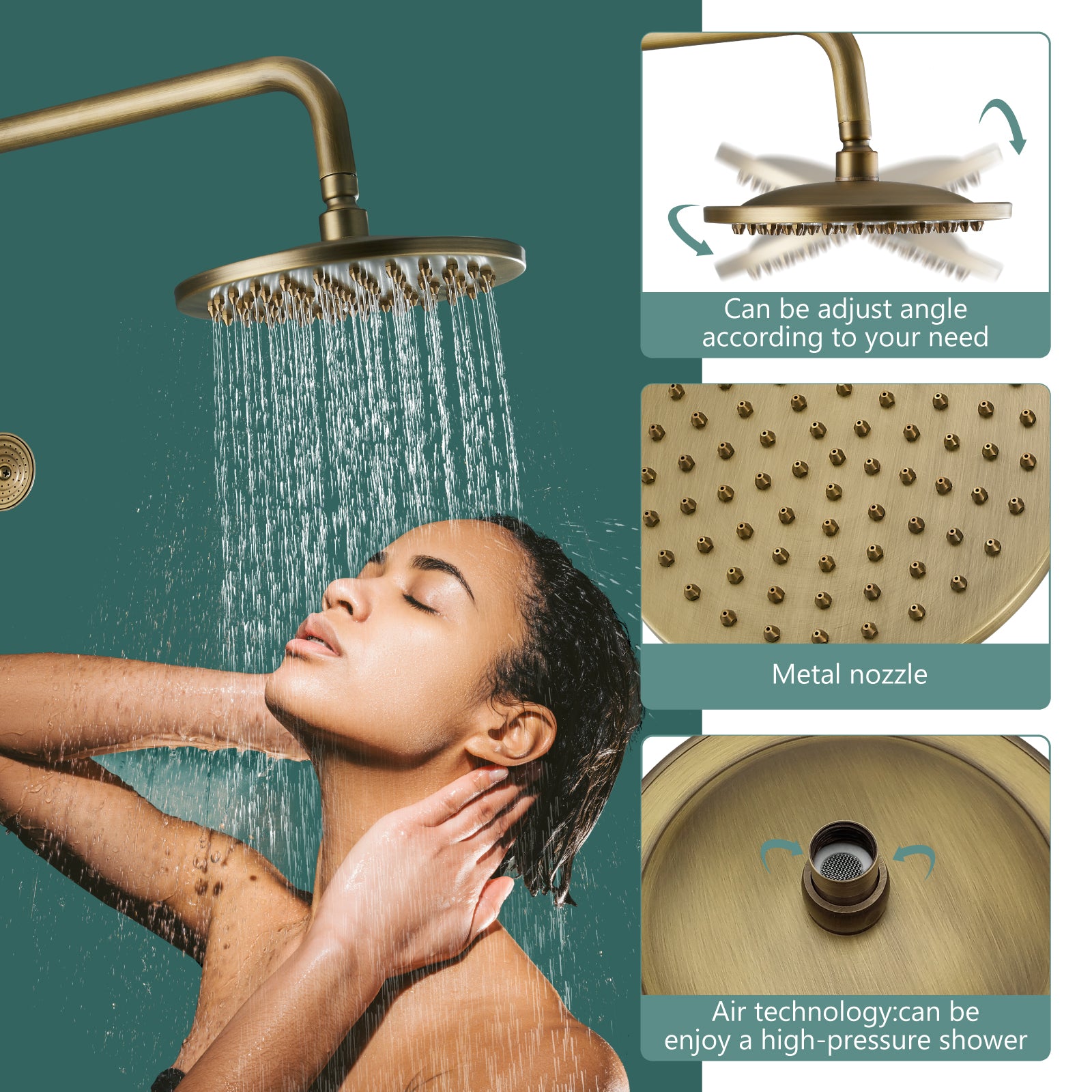 Exposed Pipe Shower System 8 Inch Rainfall Shower Head Brass Fixture Combo Set Single Handle with Handheld Sprayer Bathroom Shower Faucet Adjustable Showerhead Bar Dual Functions