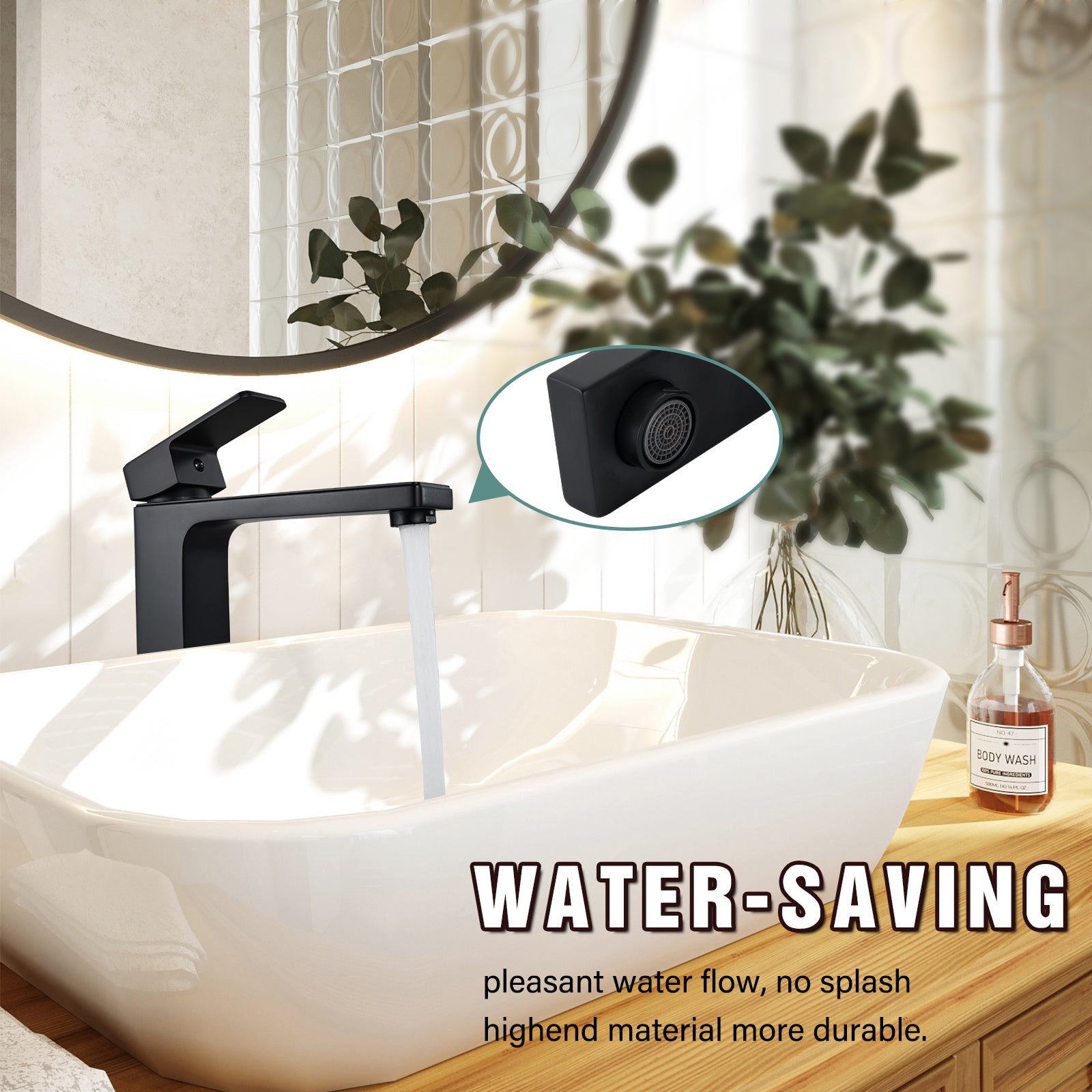Heyalan Matte Black Bathroom Sink Faucet Tall Body Vessel Sink Tap Brass Single Handle 1 Hole Lavatory Vanity Mixer Bar Tap Tall Spout Deck Mount