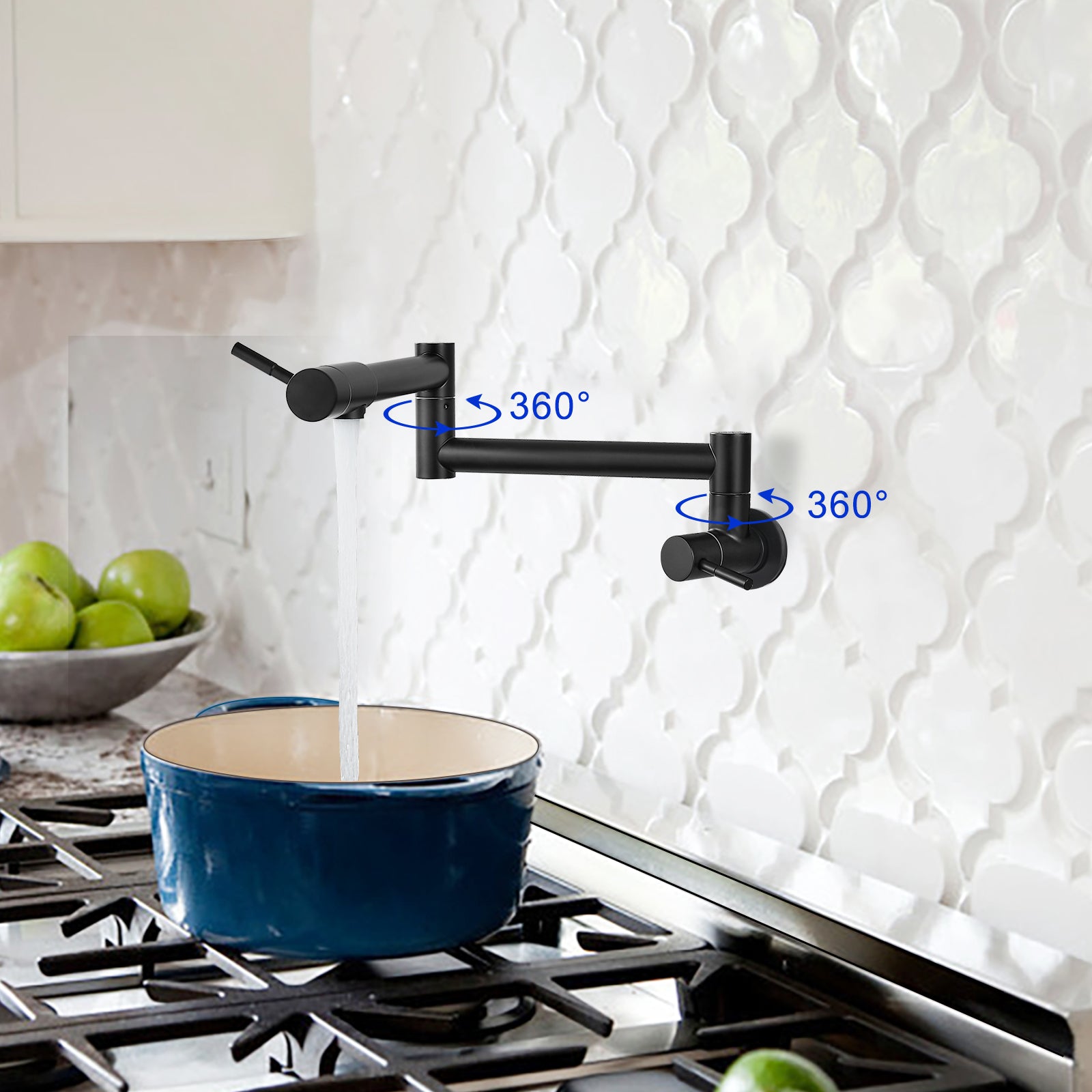 Heyalan Pot Filler Faucet Wall Mounted Folding Stretchable Kitchen Faucet 1 Hole with Double Joint Swing Arms 2 Handles NPT Stainless Steel Separated Thread