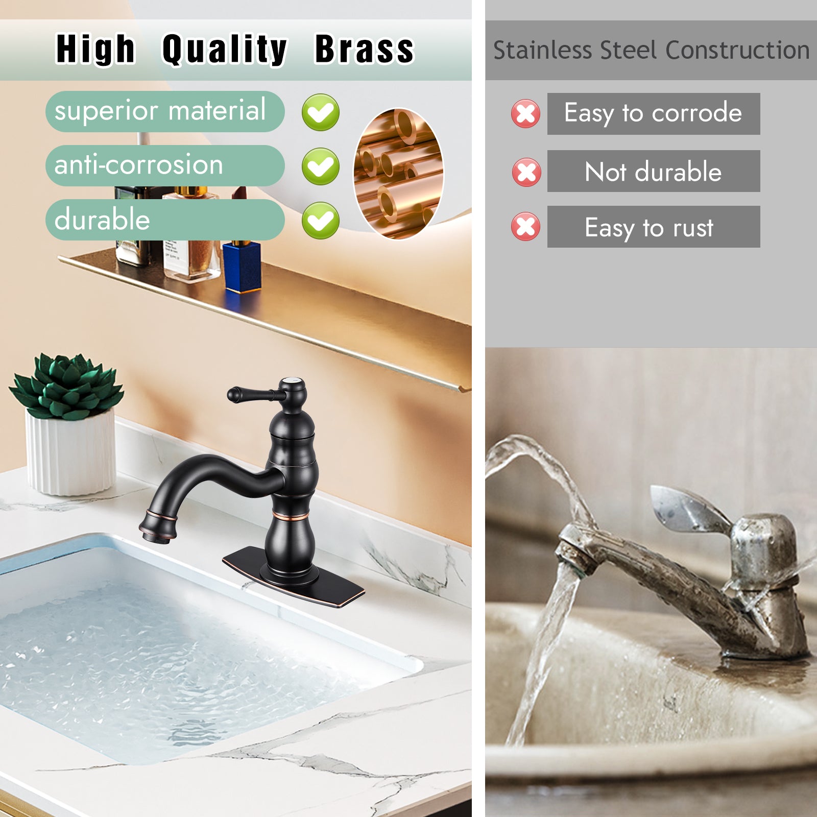 Bathroom Sink Faucet 1 Hole Single Handle Vanity Mixer Tap Deck Mount Lavatory Pop Up Drain with Overflow Included Commercial