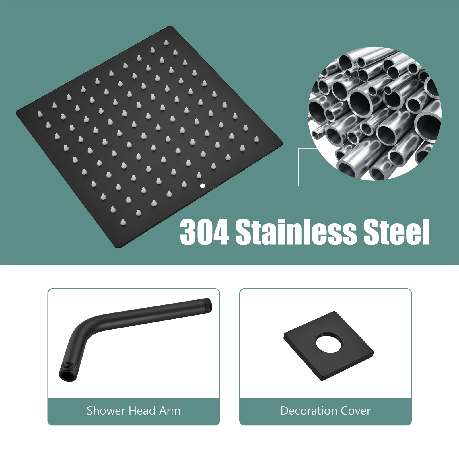 Shower Faucet Set Bathroom Rainfall Shower System Square SUS304 Stainless Steel Showerhead Single Function Shower Trim Kit 1 Handle with Rough-in Valve Male Thread 1/2" NPT