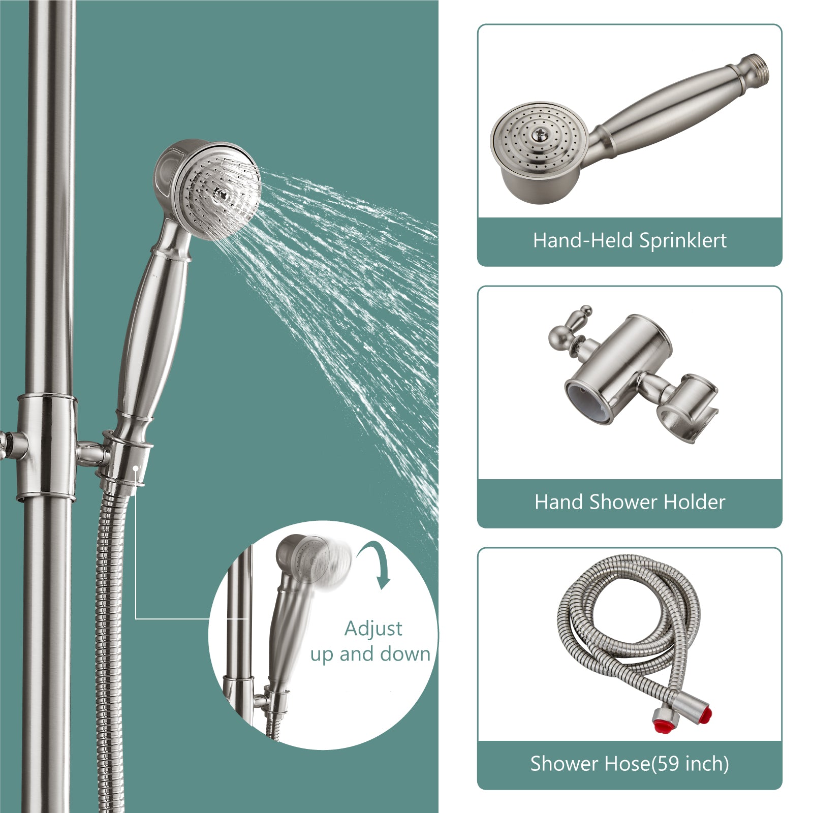 Exposed Pipe Shower System 8 Inch Rainfall Shower Head Brass Fixture Combo Set Single Handle with Handheld Sprayer Bathroom Shower Faucet Adjustable Showerhead Bar Dual Functions