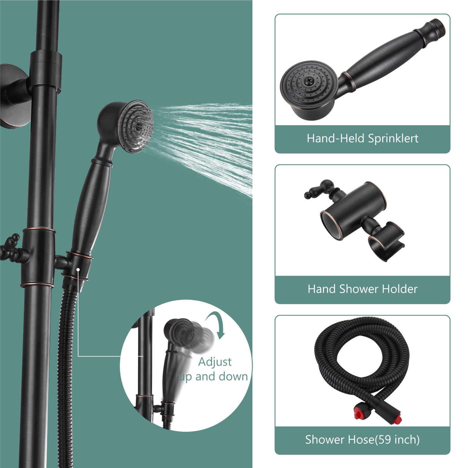 Exposed Pipe Shower System 8 Inch Rainfall Shower Head Brass Fixture Combo Set Single Handle with Handheld Sprayer Bathroom Shower Faucet Adjustable Showerhead Bar Dual Functions