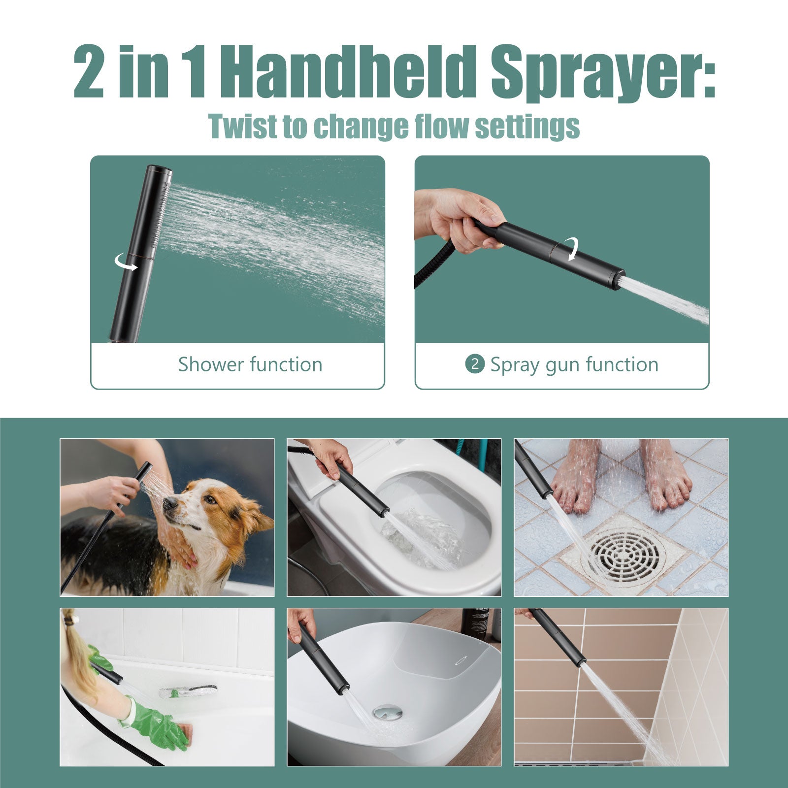 Heyalan Brass Handheld Shower Spray 2 in 1 Function Handheld Shower High Pressure Dual Function Luxury Hand Shower Set High Flow Hand Shower Wand Only
