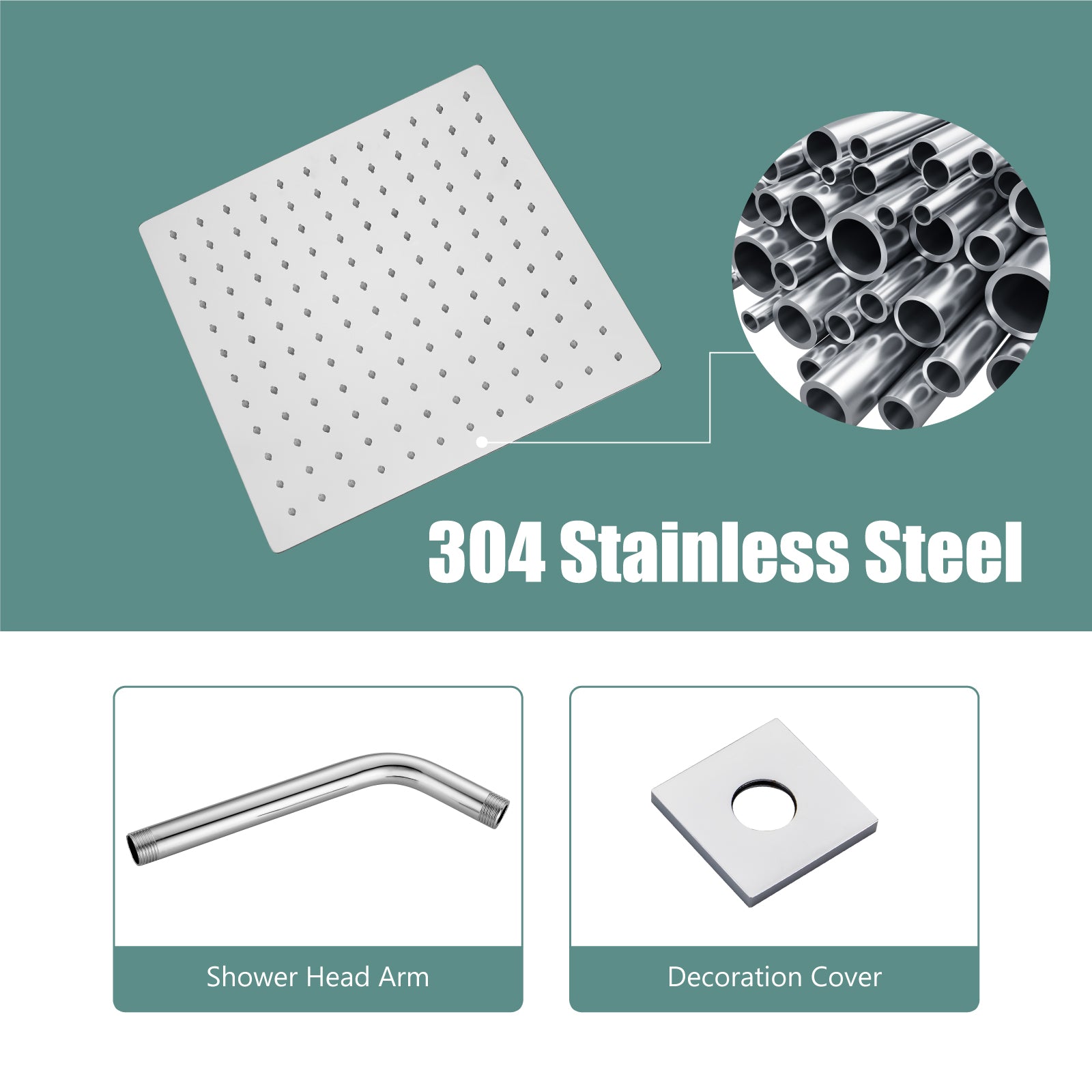 Shower Faucet Set Bathroom Rainfall Shower System Square SUS304 Stainless Steel Showerhead Single Function Shower Trim Kit 1 Handle with Rough-in Valve Male Thread 1/2" NPT