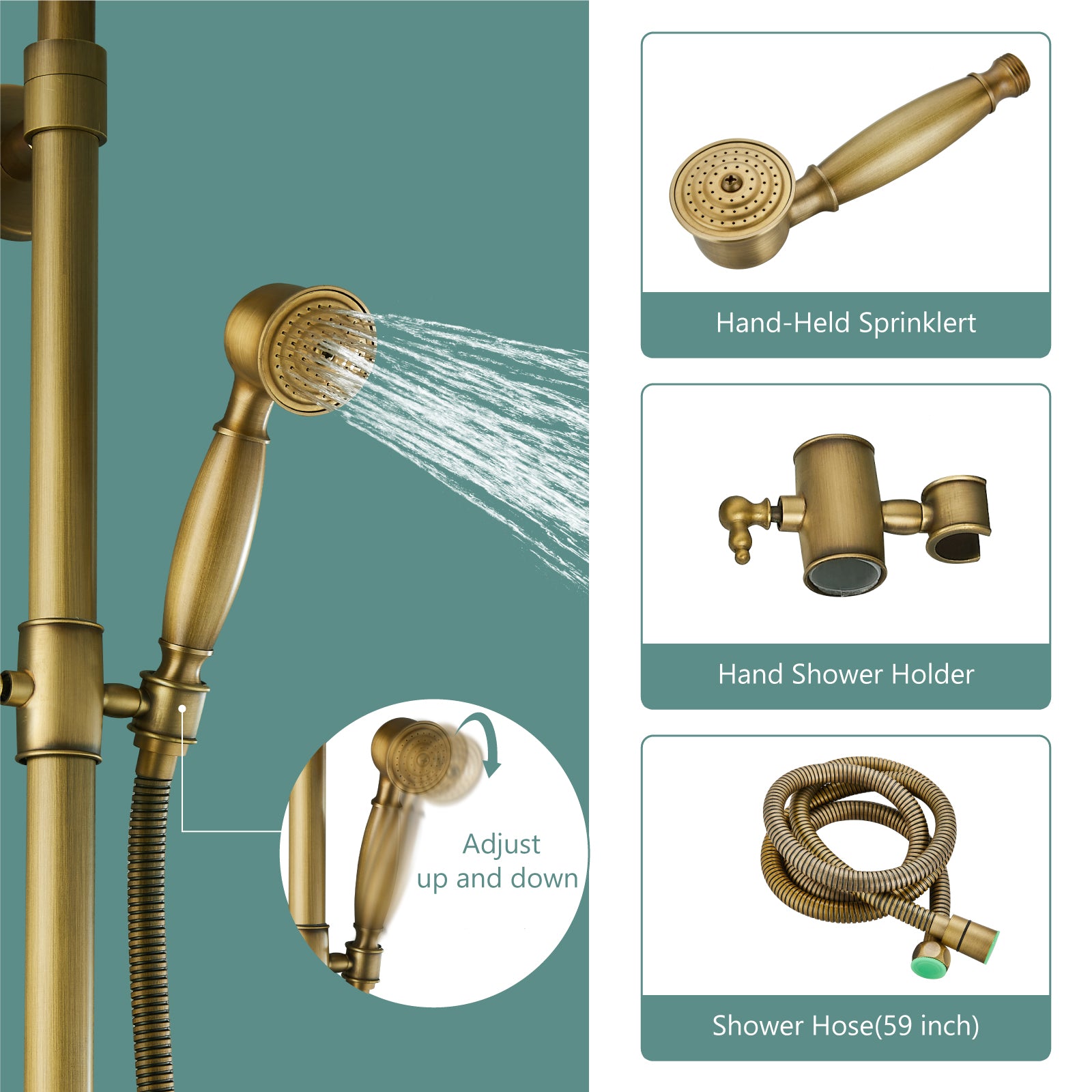 Exposed Pipe Shower System 8 Inch Rainfall Shower Head Brass Fixture Combo Set Single Handle with Handheld Sprayer Bathroom Shower Faucet Adjustable Showerhead Bar Dual Functions