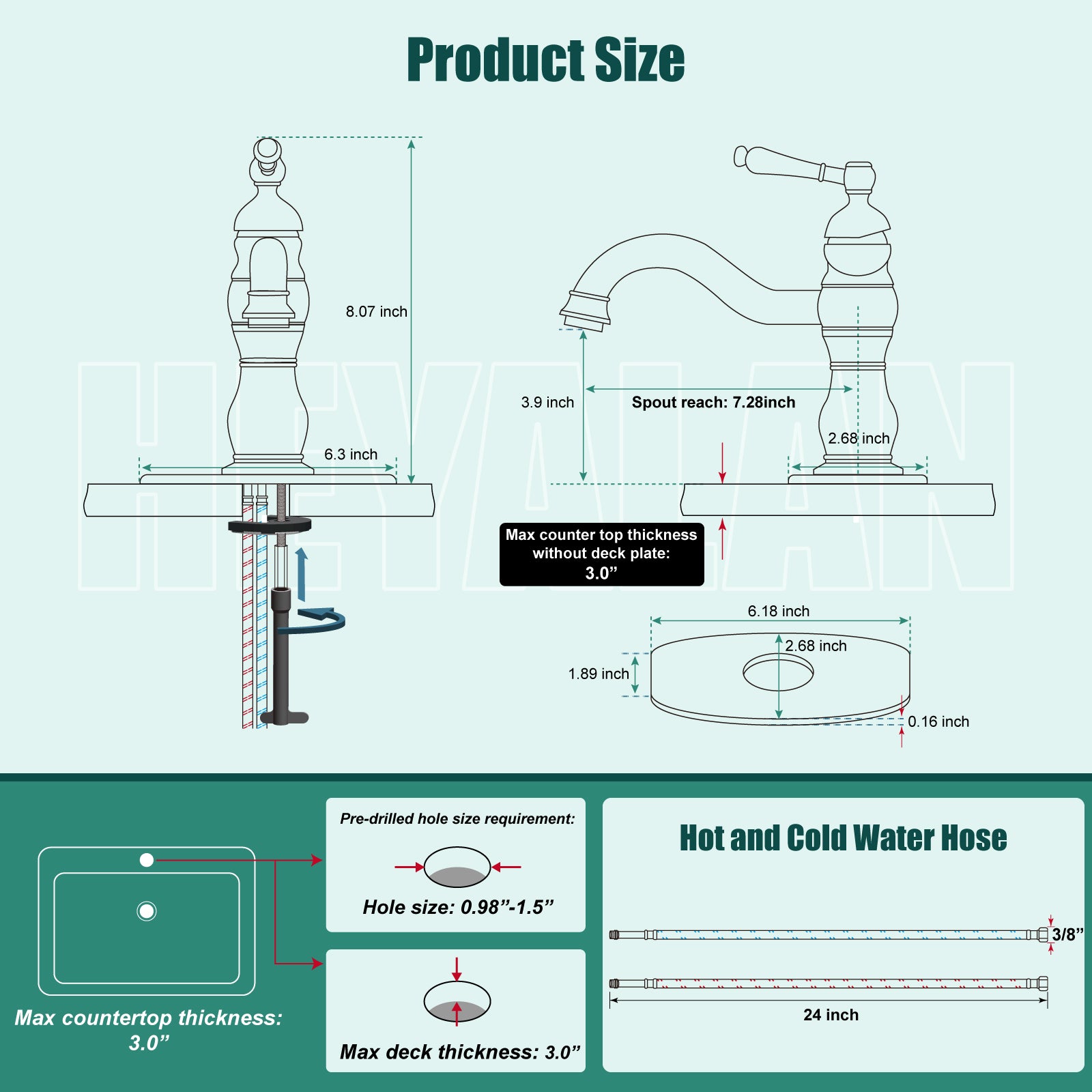 Bathroom Sink Faucet 1 Hole Single Handle Vanity Mixer Tap Deck Mount Lavatory Pop Up Drain with Overflow Included Commercial