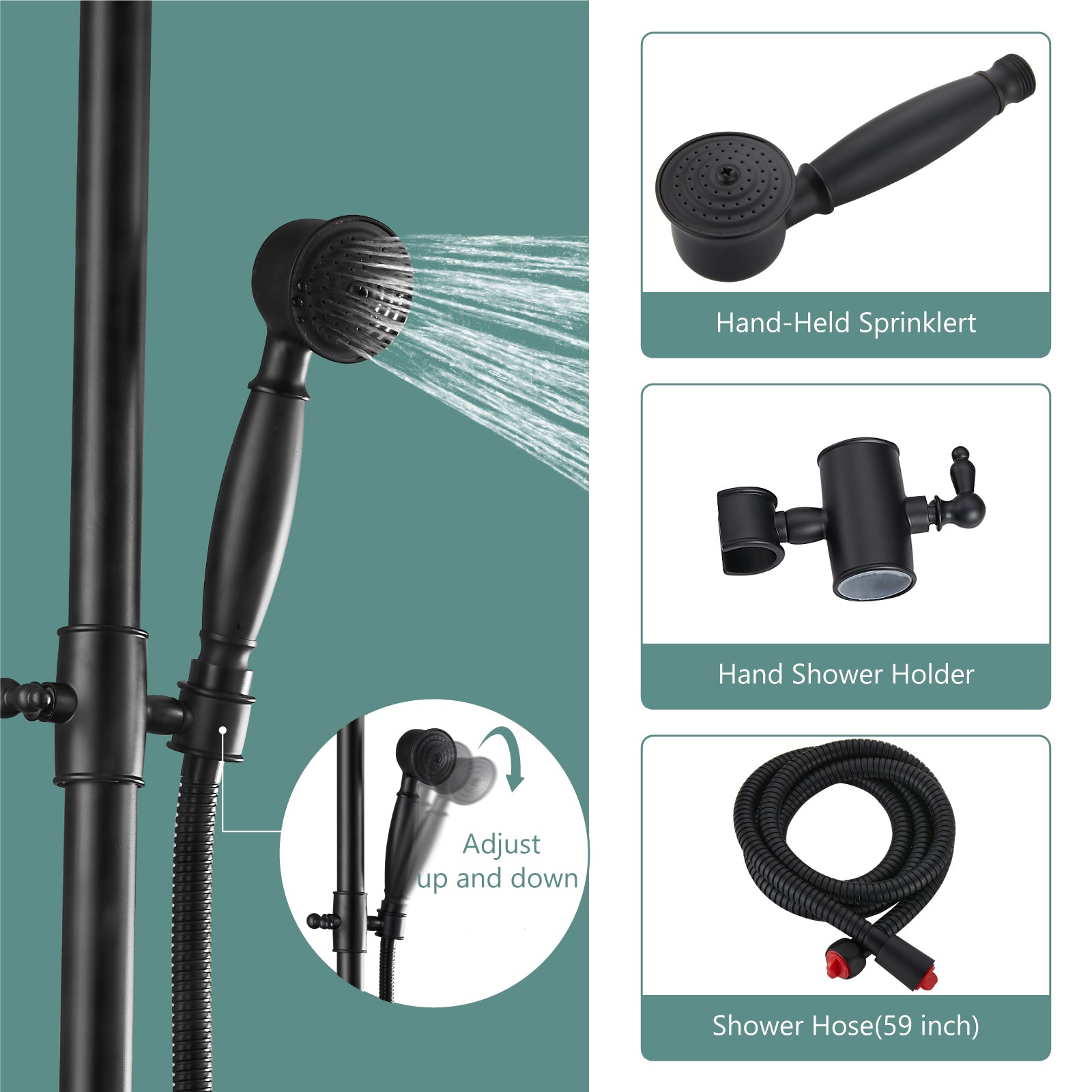 Exposed Pipe Shower System 8 Inch Rainfall Shower Head Brass Fixture Combo Set Single Handle with Handheld Sprayer Bathroom Shower Faucet Adjustable Showerhead Bar Dual Functions